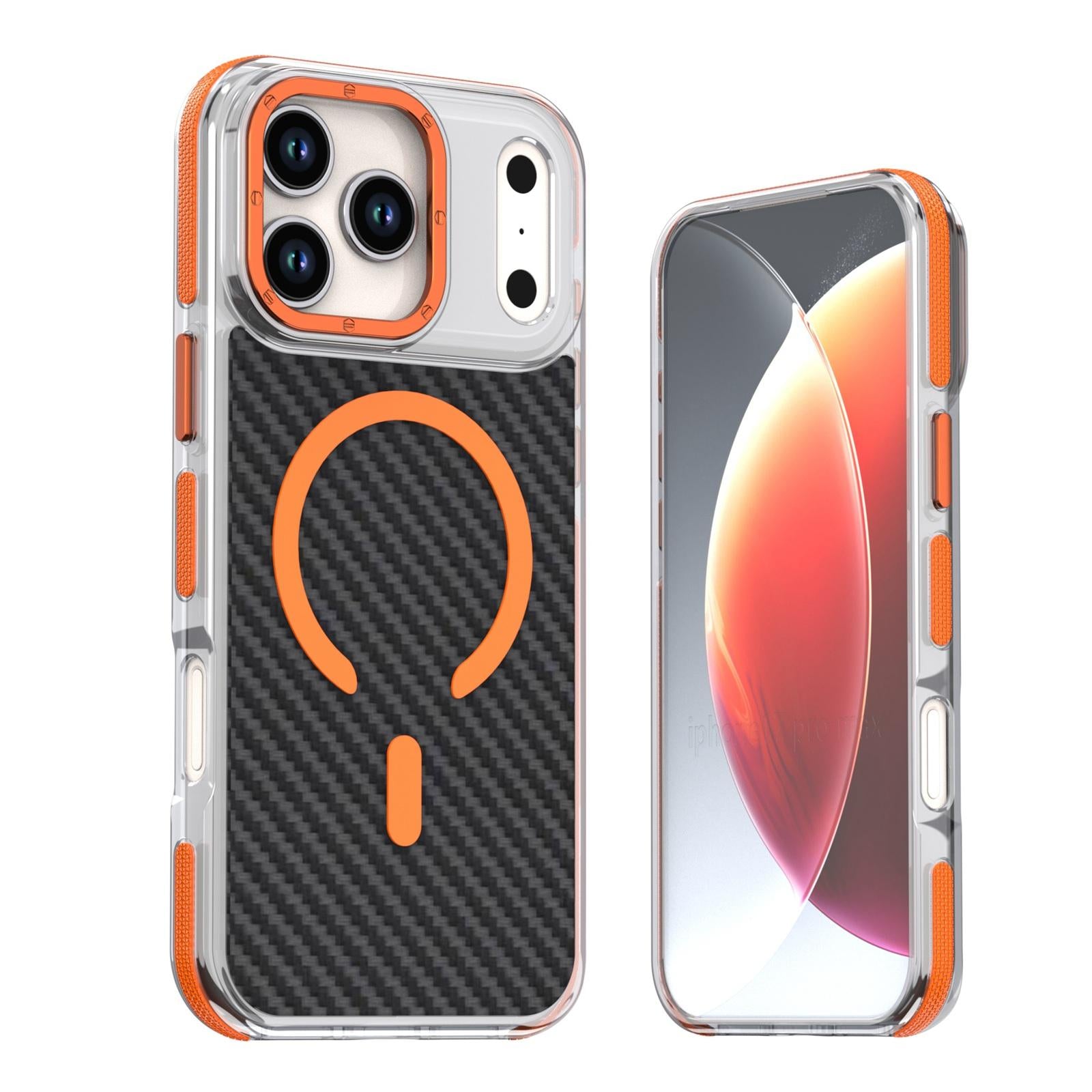 Compatible with iPhone 18 Pro Dual-Color Carbon Fiber Texture Magsafe Phone Case - Orange