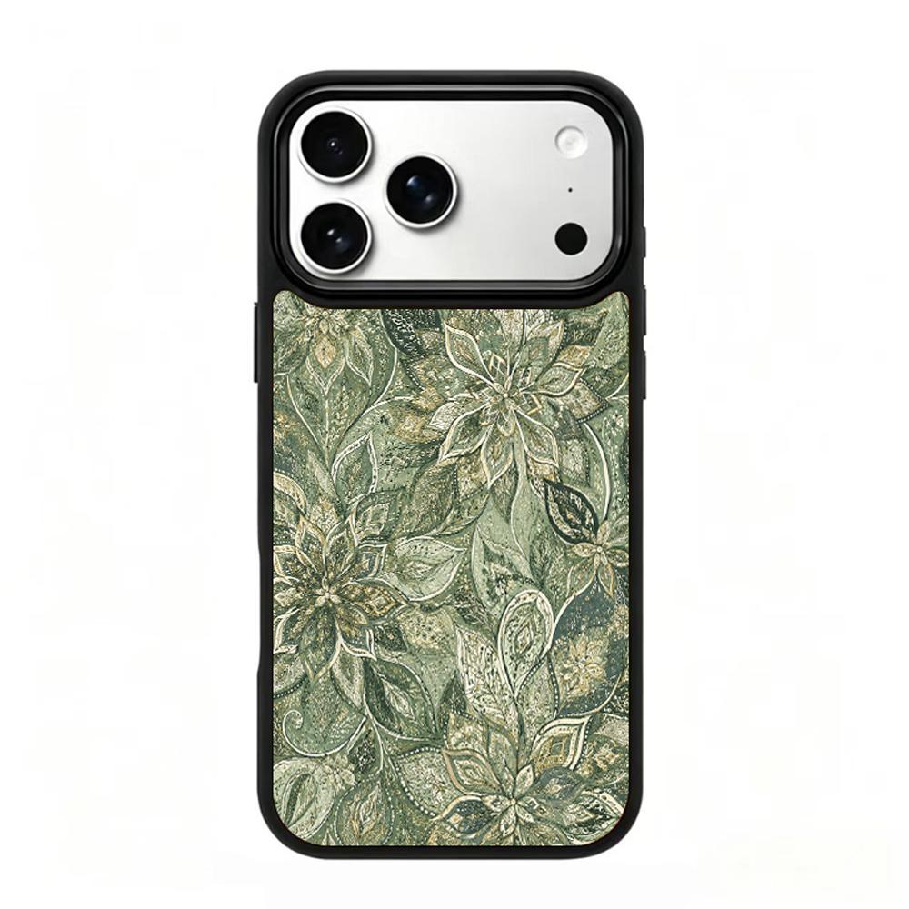Compatible with iPhone 18 Pro & 17 Pro Wood Series PC Silicone Magnetic Phone Case - Wooden Lotus Pattern