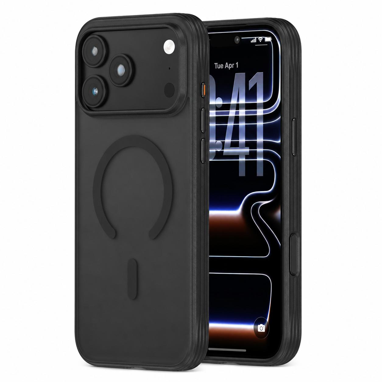 Compatible with iPhone 18 Pro Textured Non-slip Shockproof Magnetic Phone Case - Black
