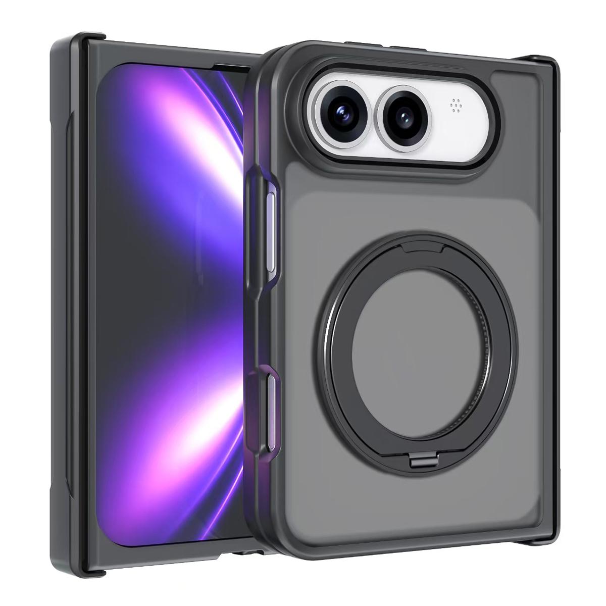 Compatible with iPhone Duo Armor Magnetic Holder PC Hybrid TPU Phone Case - Frosted Black