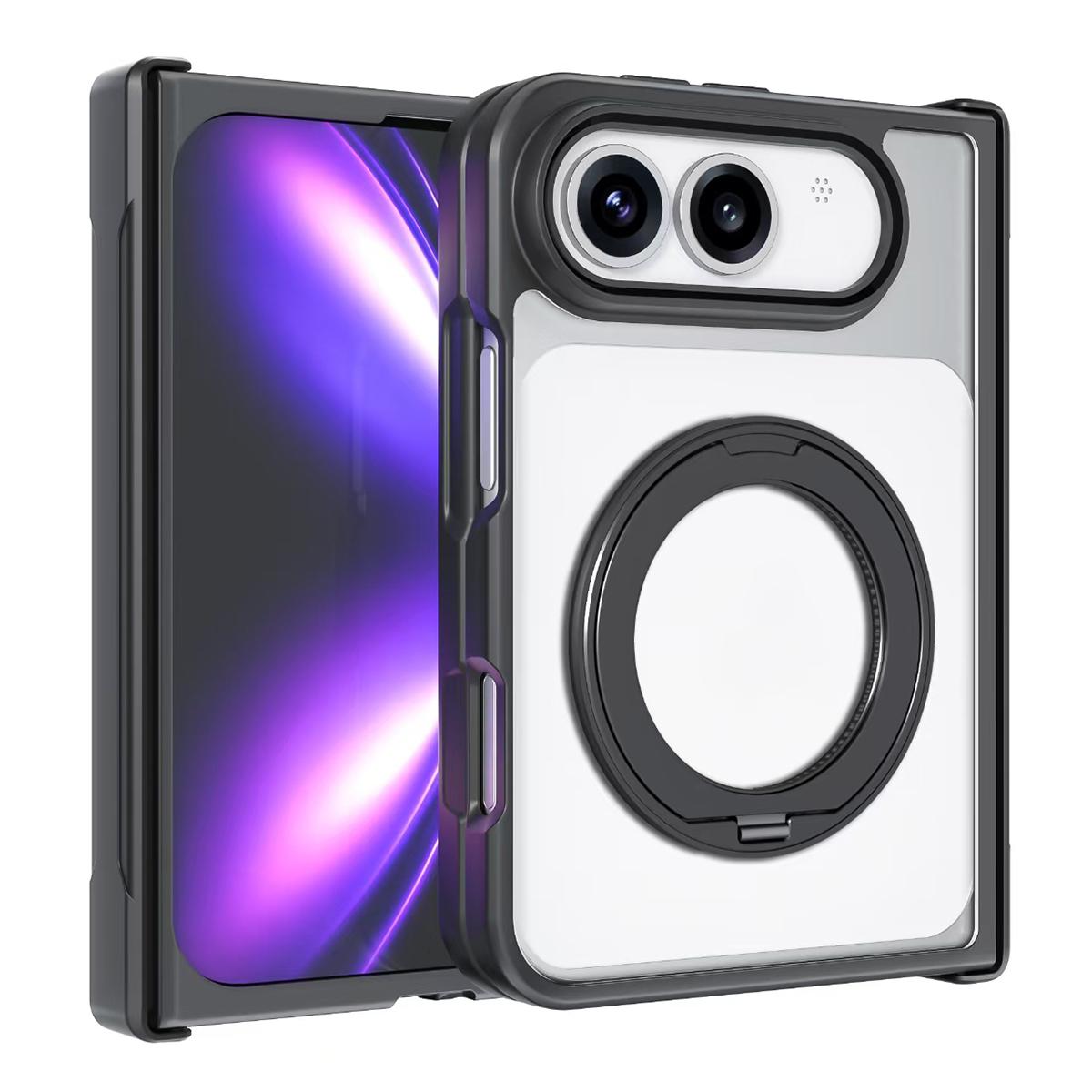 Compatible with iPhone Duo Armor Magnetic Holder PC Hybrid TPU Phone Case - Transparent