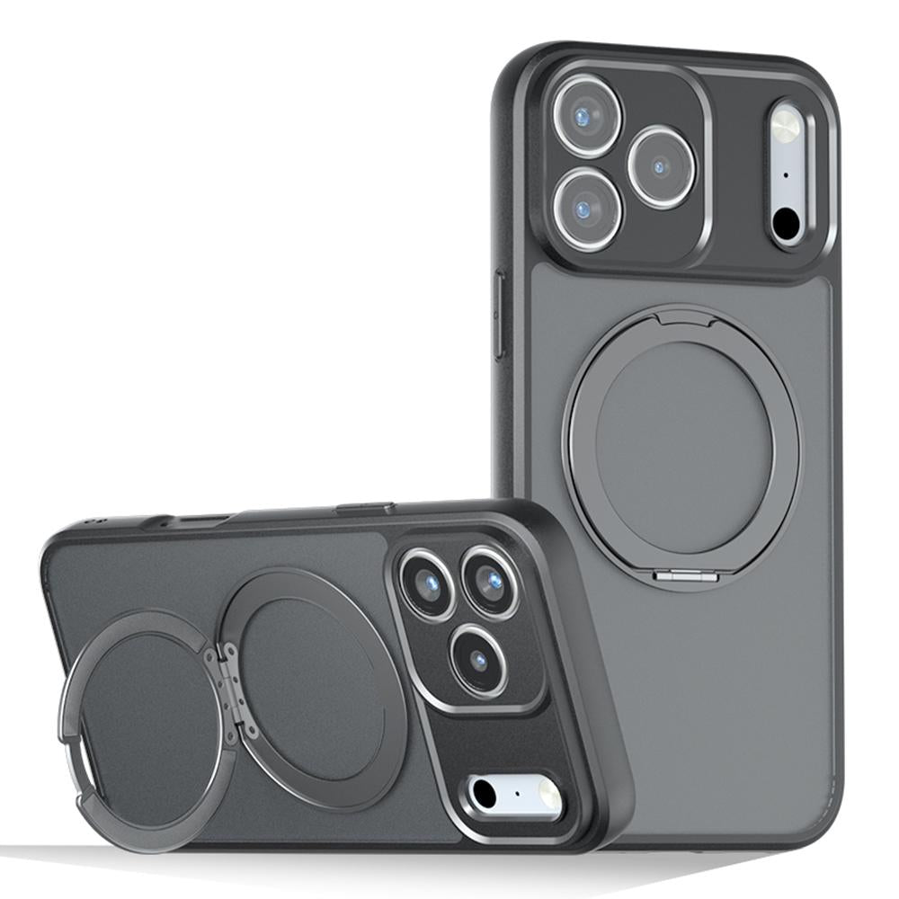 Compatible with iPhone 18 Pro Armor Magnetic Holder PC Dual-Layer TPU Phone Case - Frosted Black