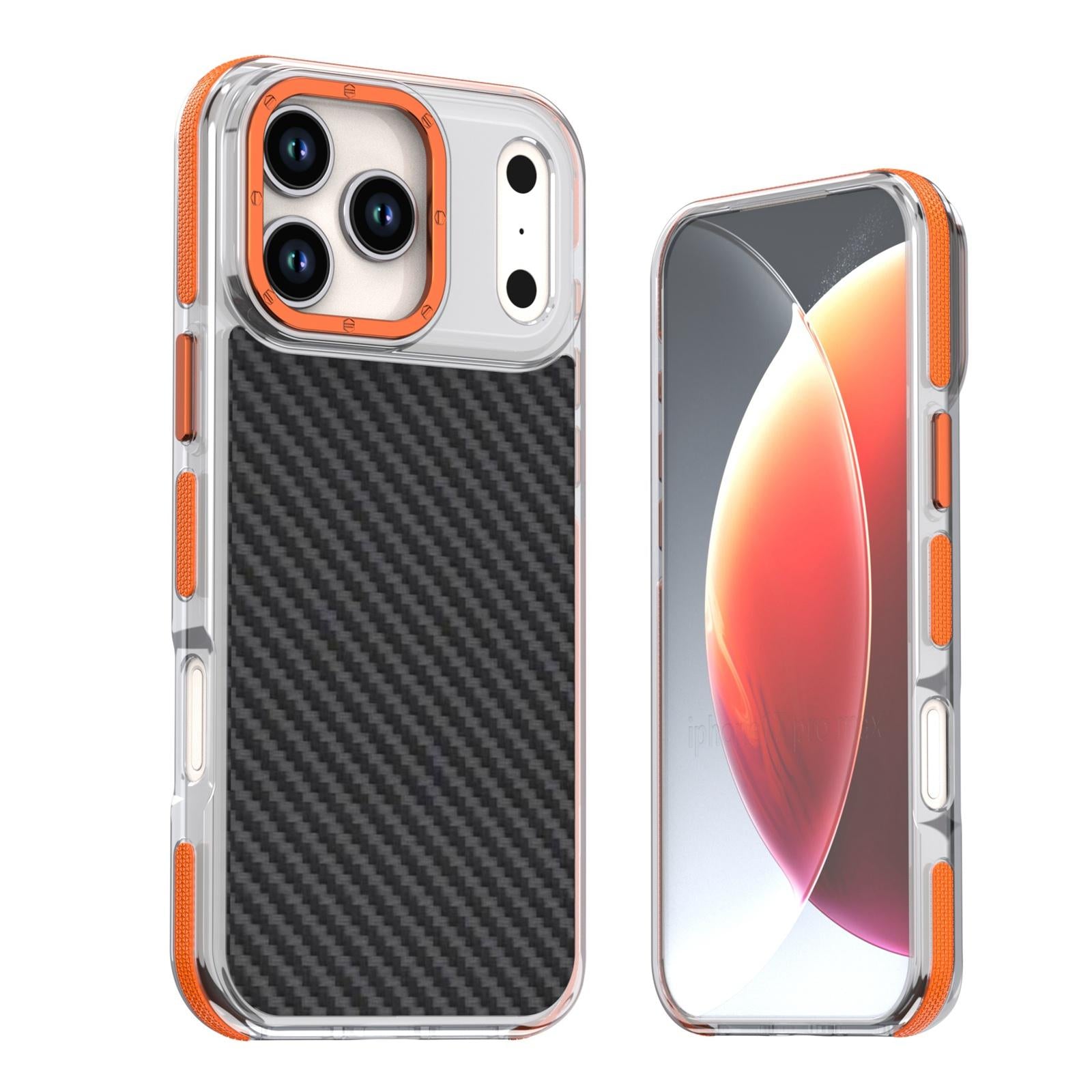 Compatible with iPhone 18 Pro Dual-Color Carbon Fiber Texture Acrylic Dual-Layer TPU Phone Case - Orange