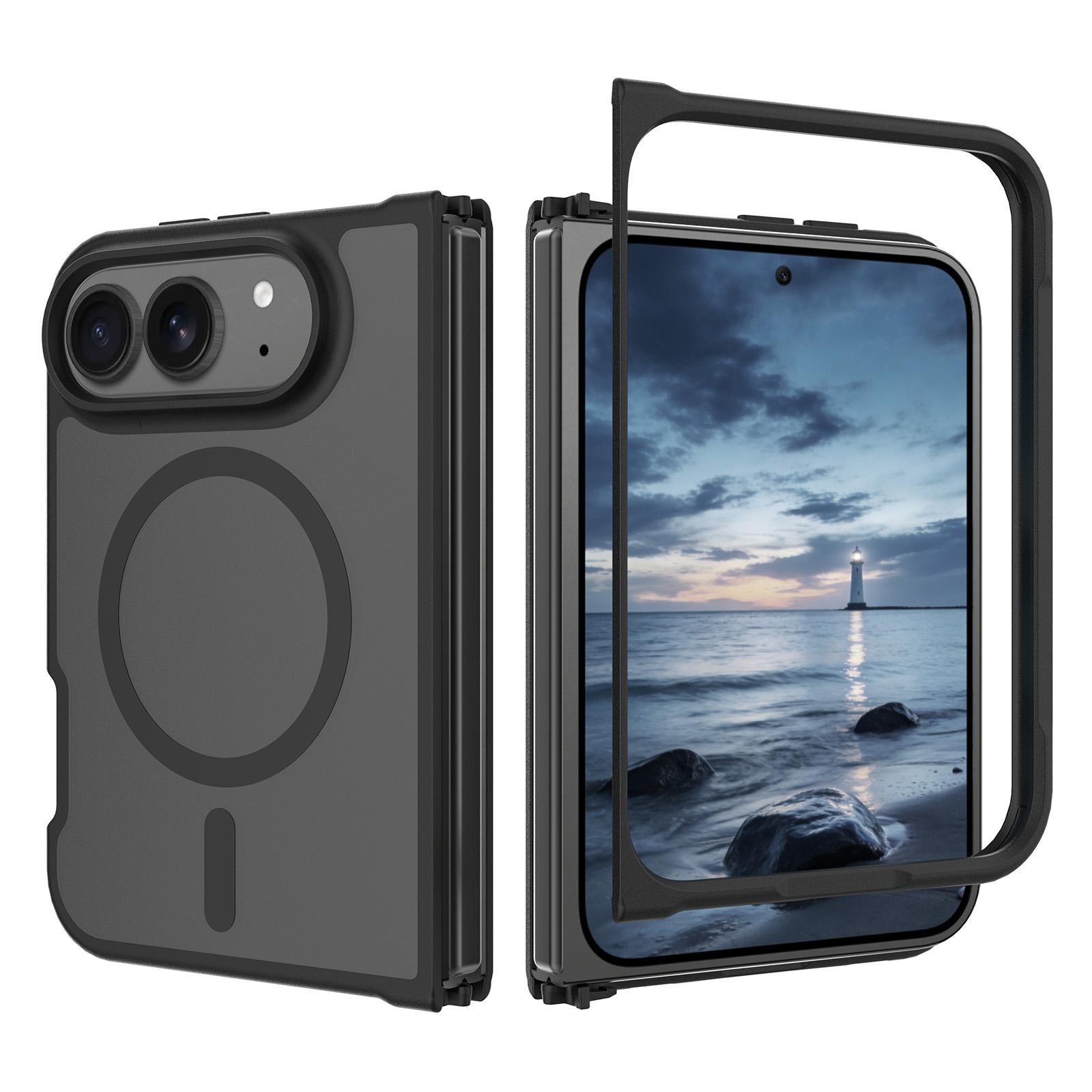 Compatible with iPhone Duo Skin Feel TPU Hybrid PC MagSafe Phone Case - Black