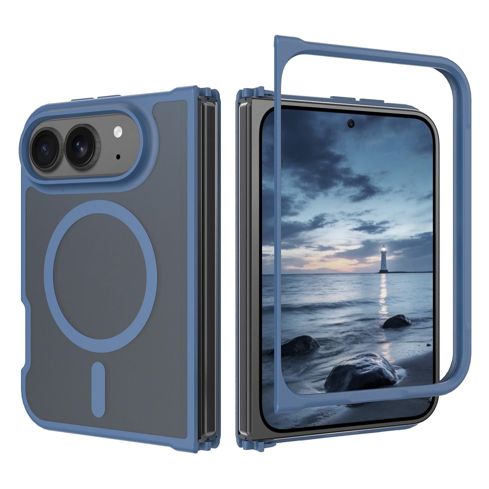Compatible with iPhone Duo Skin Feel TPU Hybrid PC MagSafe Phone Case - Blue