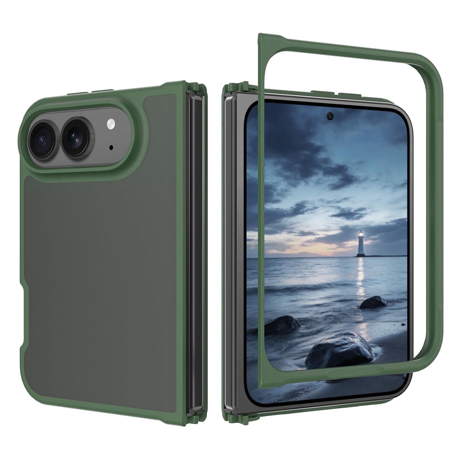 Compatible with iPhone Duo Skin Feel Contrast Color TPU Hybrid PC Phone Case - Dark Green