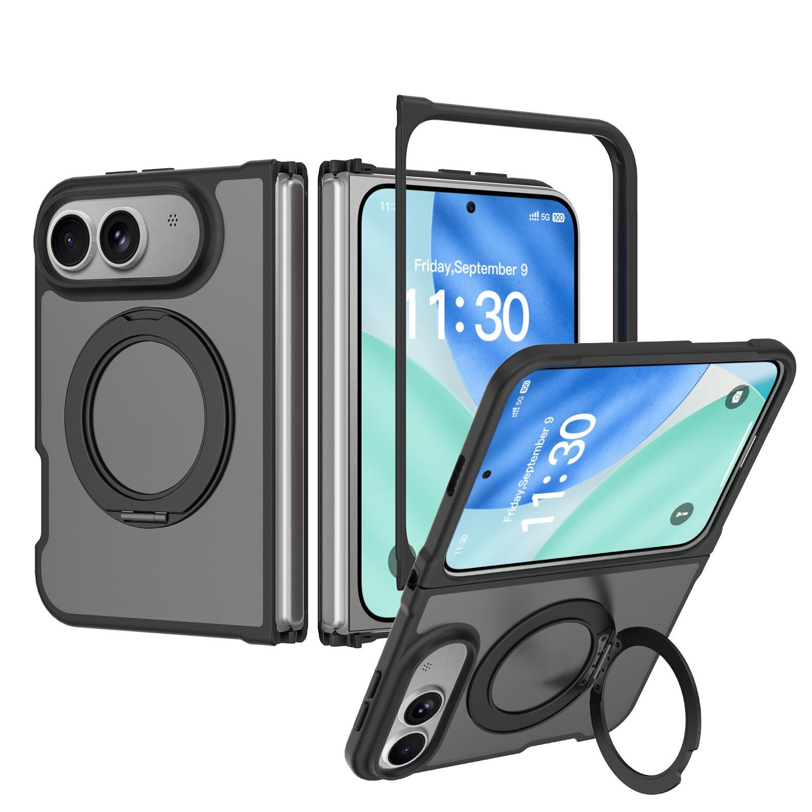Compatible with iPhone Duo Skin Feel Rotating Holder Magnetic Phone Case - Black