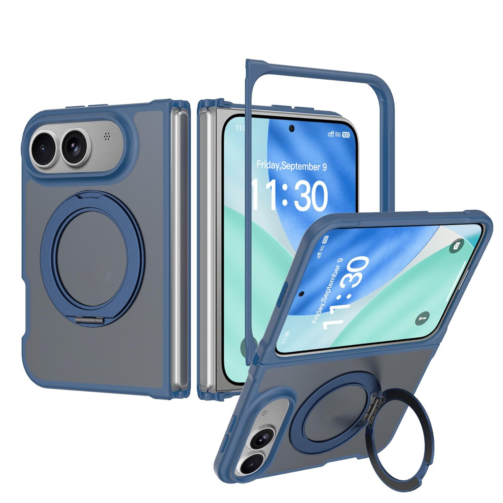 Compatible with iPhone Duo Skin Feel Rotating Holder Magnetic Phone Case - Blue