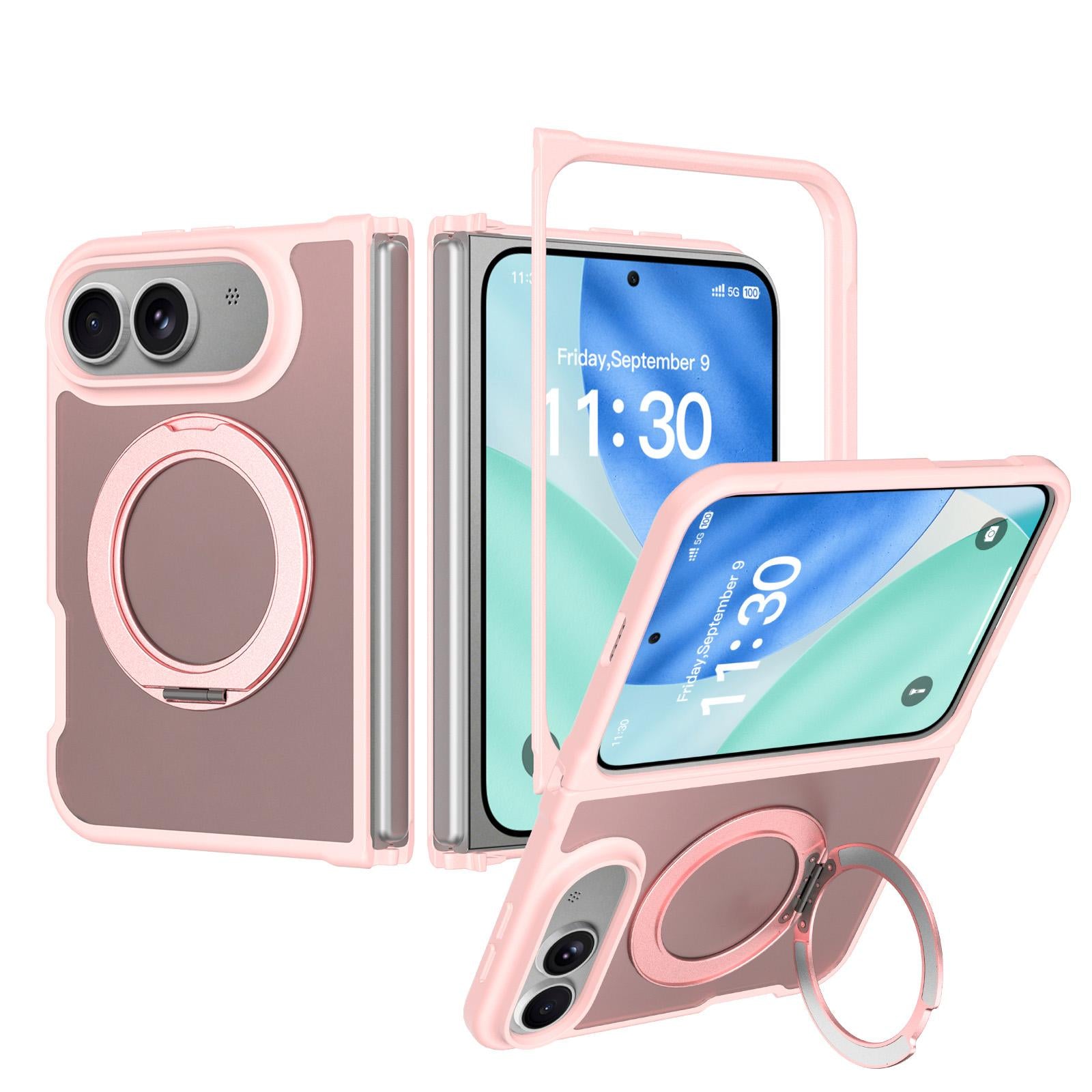 Compatible with iPhone Duo Skin Feel Rotating Holder Magnetic Phone Case - Pink