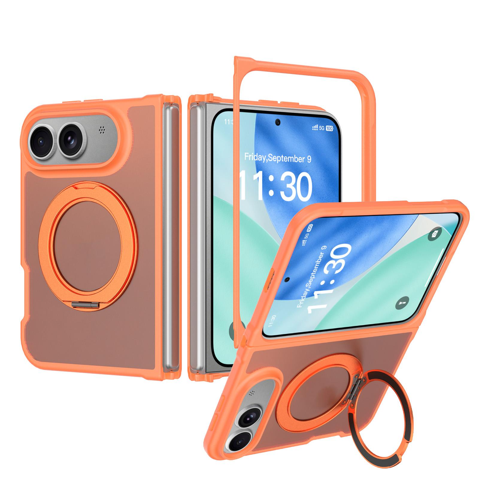 Compatible with iPhone Duo Skin Feel Rotating Holder Magnetic Phone Case - Orange