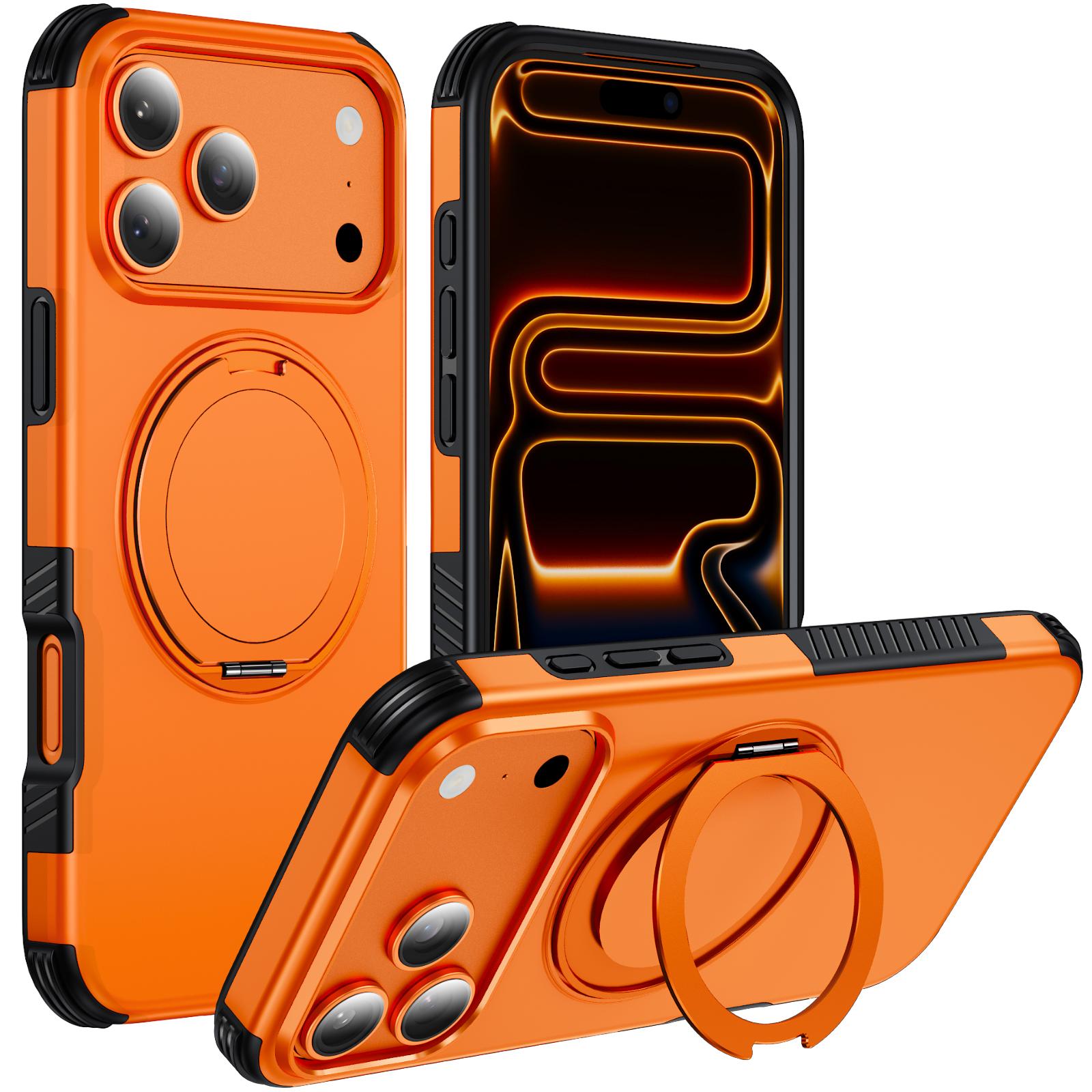 Compatible with iPhone 18 Pro Magnetic 360 Rotating Holder Phone Case - Orange
