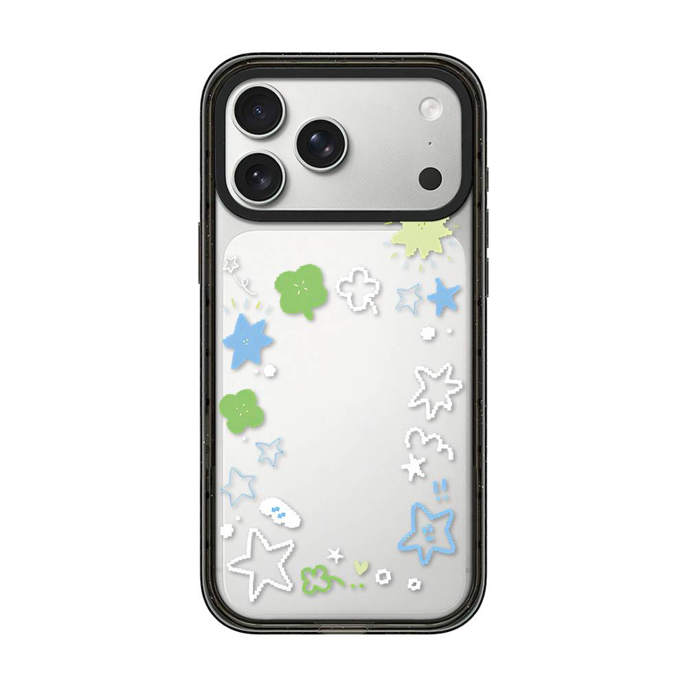 Compatible with iPhone 18 Pro & 17 Pro Star Four-leaf Clover Pattern Acrylic TPU Phone Case - Four-leaf Clover Star Graffiti