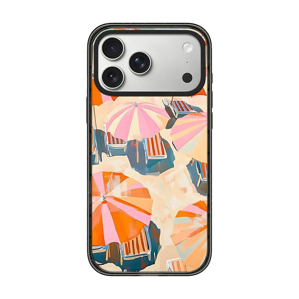Compatible with iPhone 18 Pro & 17 Pro Summer Beach Pattern Acrylic TPU Phone Case - Pink Orange Beach Sun Umbrella