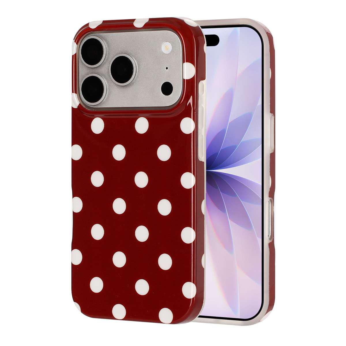 Compatible with iPhone 18 Pro Full Coverage IMD Printed Retro Large Dots Pattern TPU Phone Case - Red