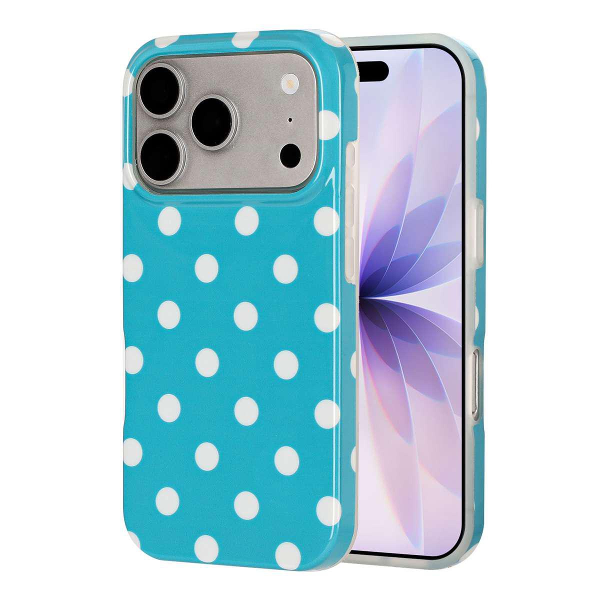 Compatible with iPhone 18 Pro Full Coverage IMD Printed Retro Large Dots Pattern TPU Phone Case - Blue