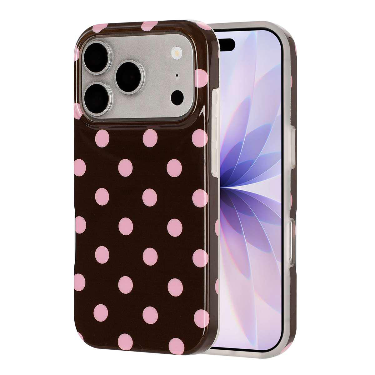 Compatible with iPhone 18 Pro Full Coverage IMD Printed Retro Large Dots Pattern TPU Phone Case - Coffee