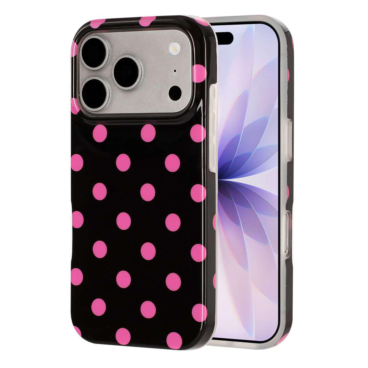 Compatible with iPhone 18 Pro Full Coverage IMD Printed Retro Large Dots Pattern TPU Phone Case - Black