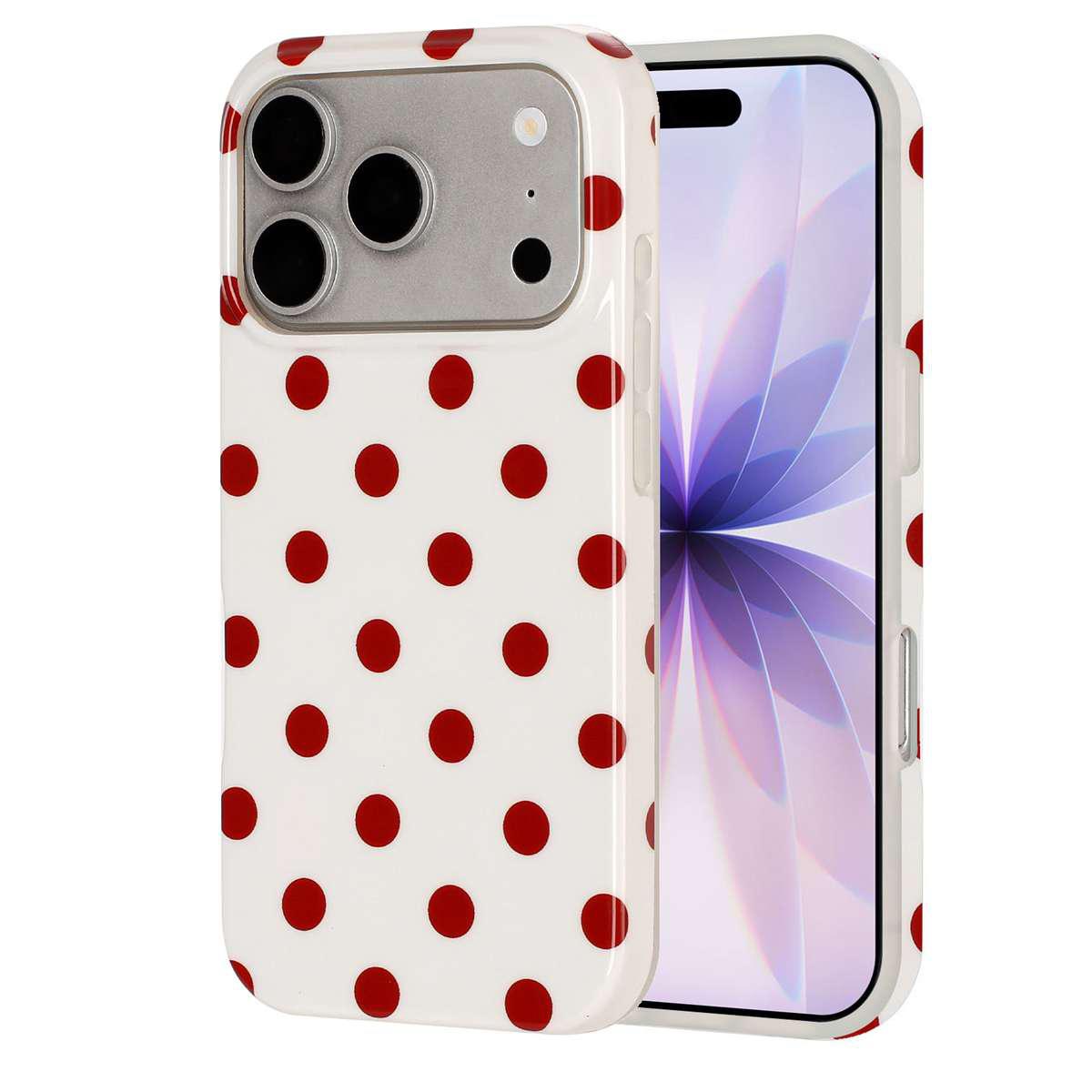 Compatible with iPhone 18 Pro Full Coverage IMD Printed Retro Large Dots Pattern TPU Phone Case - White