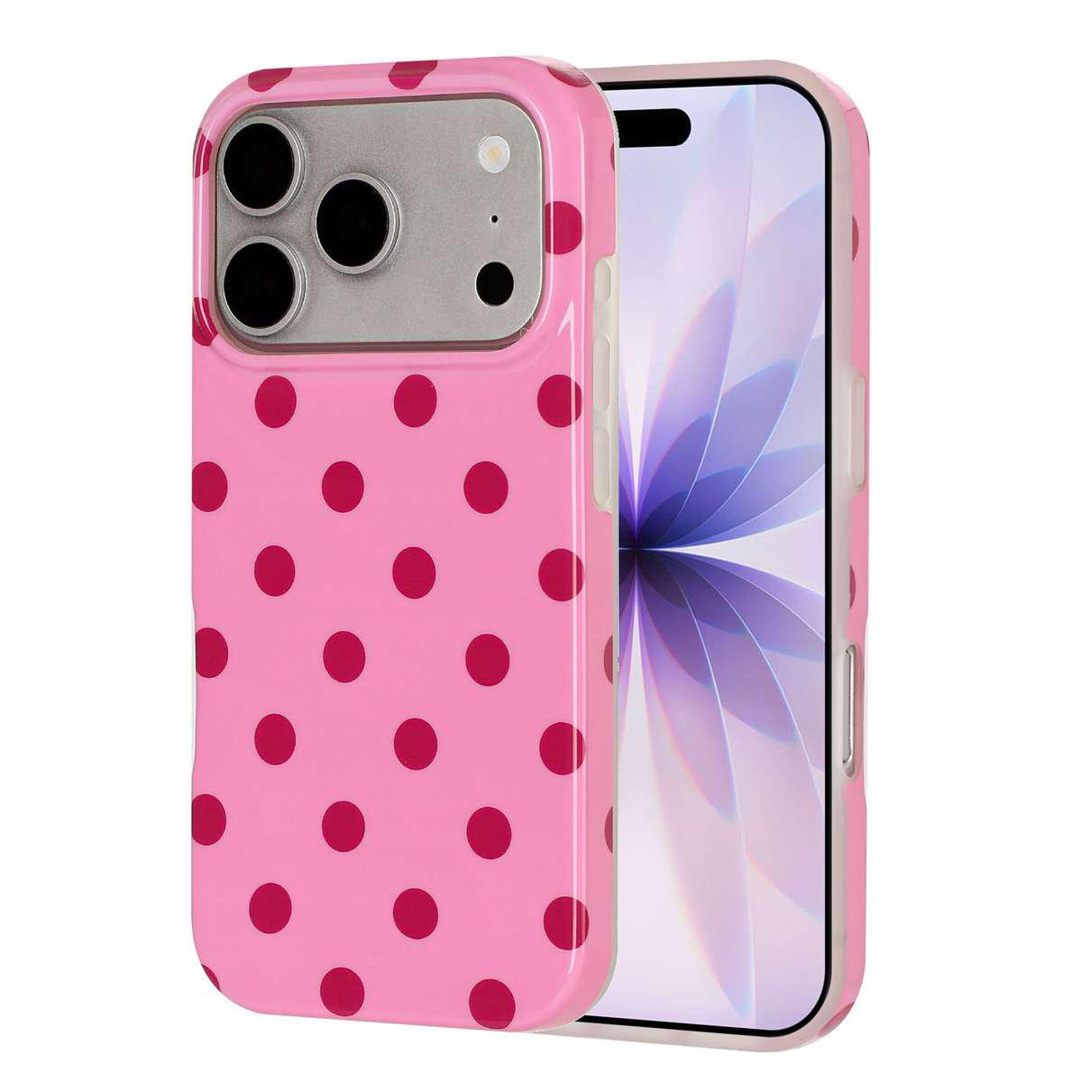 Compatible with iPhone 18 Pro Full Coverage IMD Printed Retro Large Dots Pattern TPU Phone Case - Pink