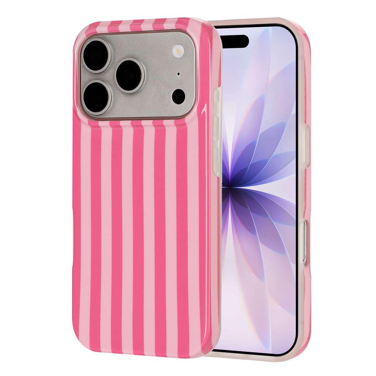 Compatible with iPhone 18 Pro Full Coverage IMD Printed Vertical Stripes TPU Phone Case - Pink
