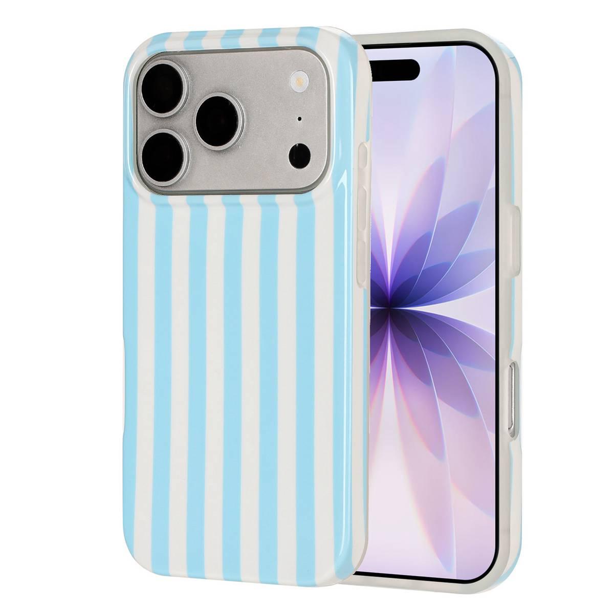 Compatible with iPhone 18 Pro Full Coverage IMD Printed Vertical Stripes TPU Phone Case - Blue