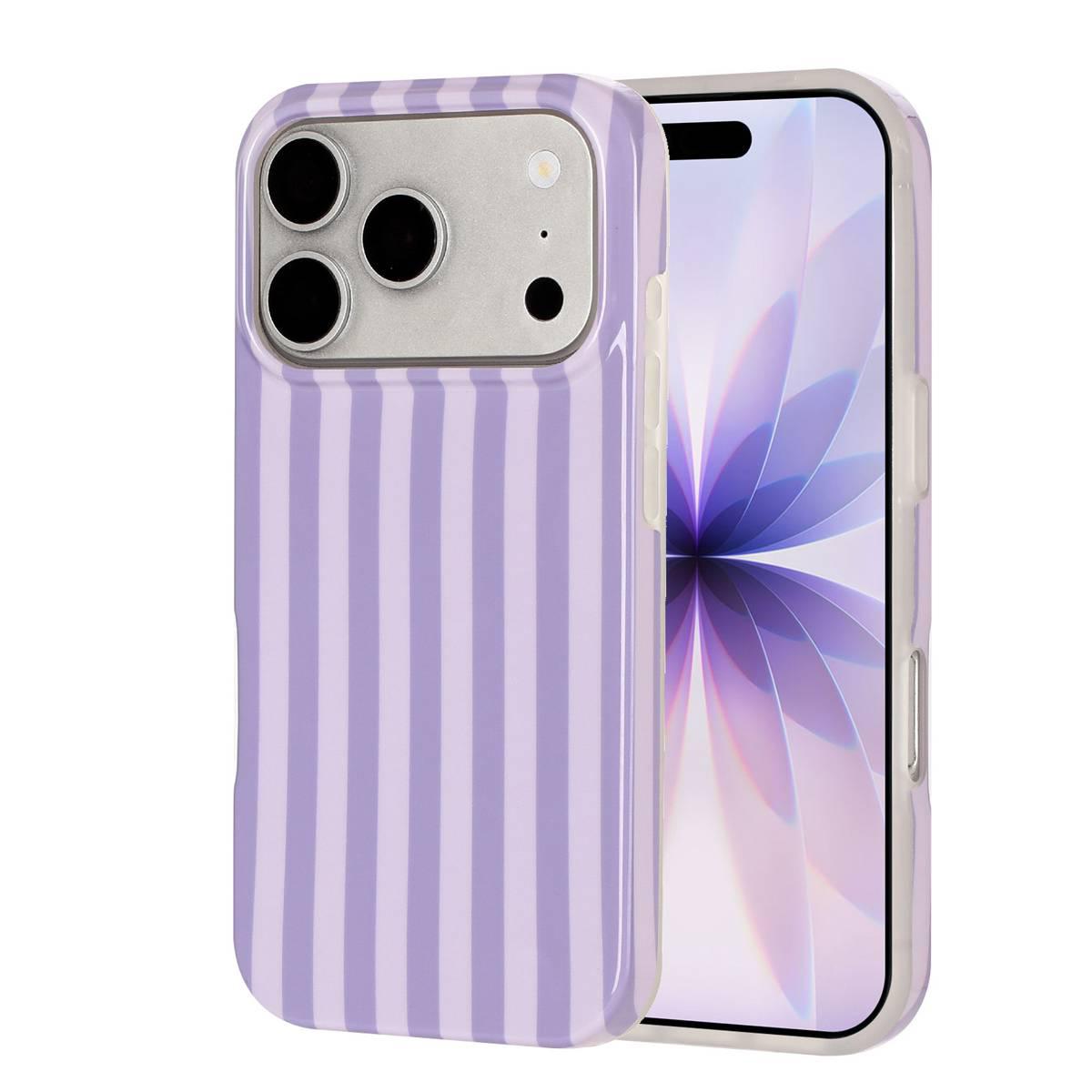 Compatible with iPhone 18 Pro Full Coverage IMD Printed Vertical Stripes TPU Phone Case - Purple