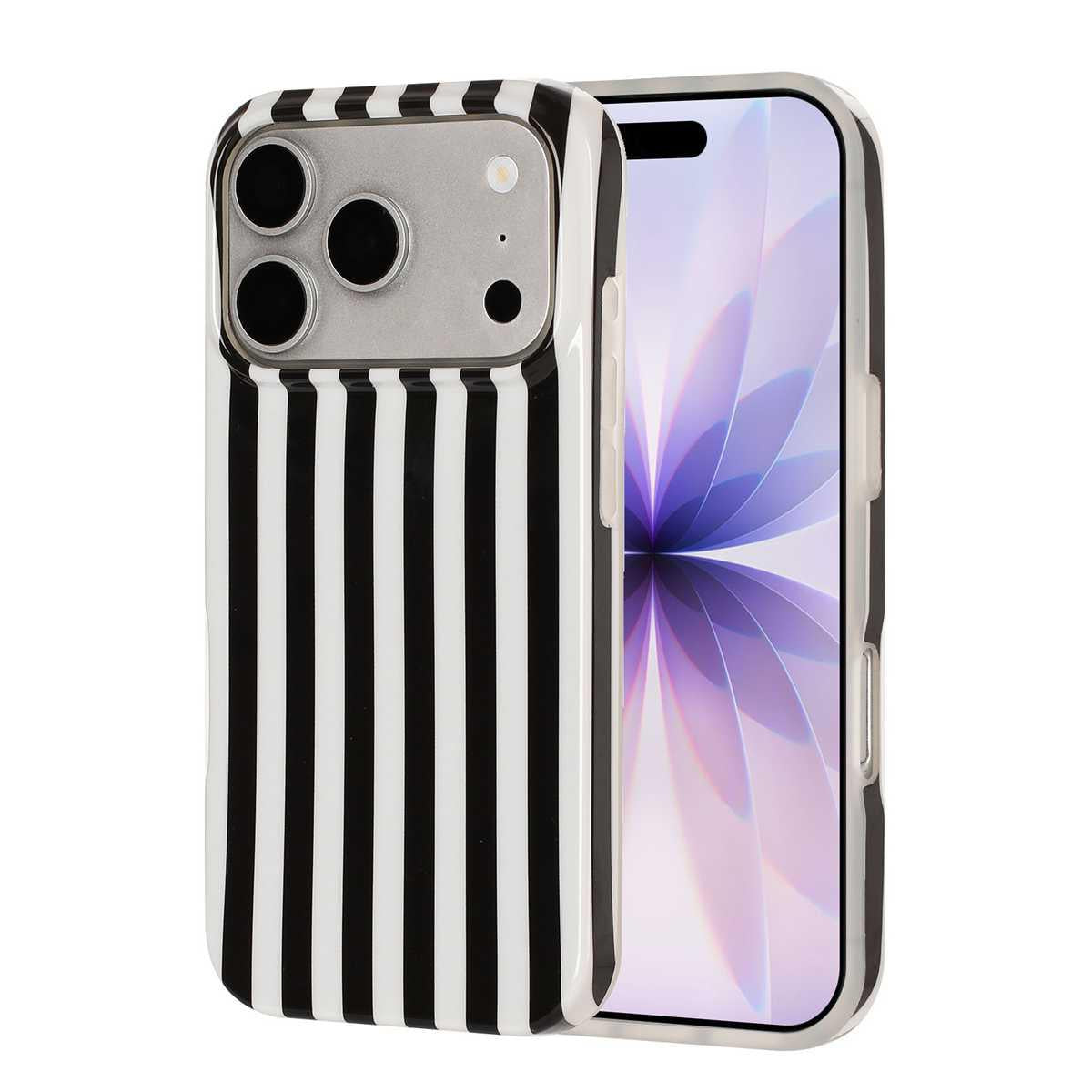 Compatible with iPhone 18 Pro Full Coverage IMD Printed Vertical Stripes TPU Phone Case - Black