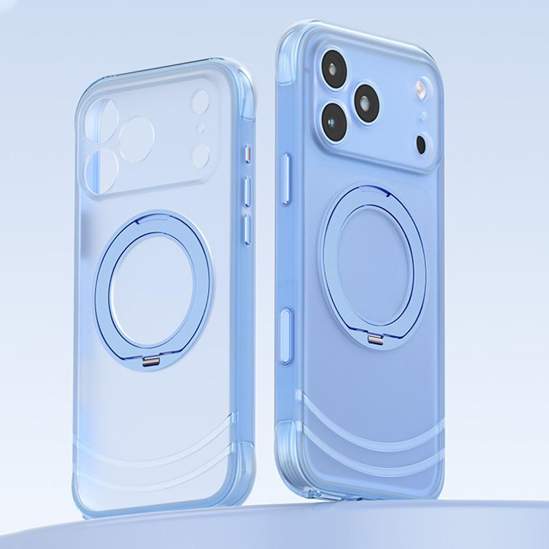Compatible with iPhone 18 Pro QN2 Skin-Friendly AirBag Magnetic Shockproof Phone Case with 360 Rotation Holder - Sky Blue