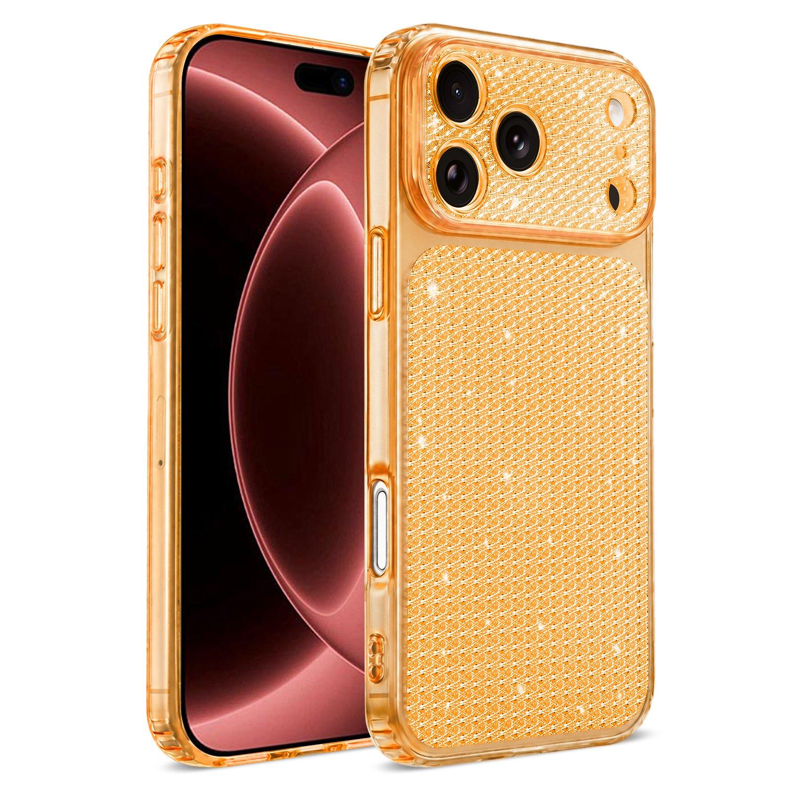 Compatible with iPhone 18 Pro Sparkling Diamond Glitter Airbag Phone Case - Orange