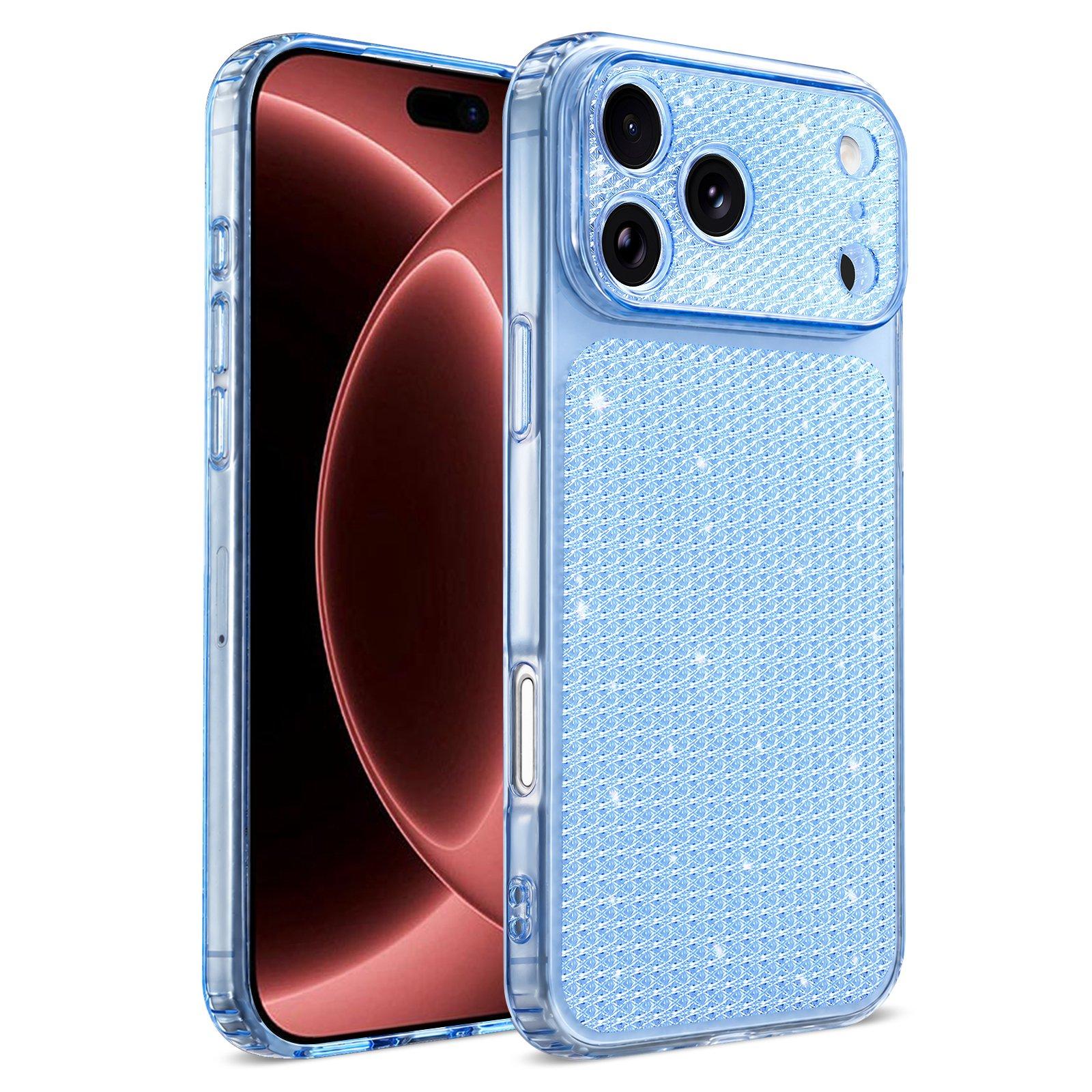Compatible with iPhone 18 Pro Sparkling Diamond Glitter Airbag Phone Case - Blue