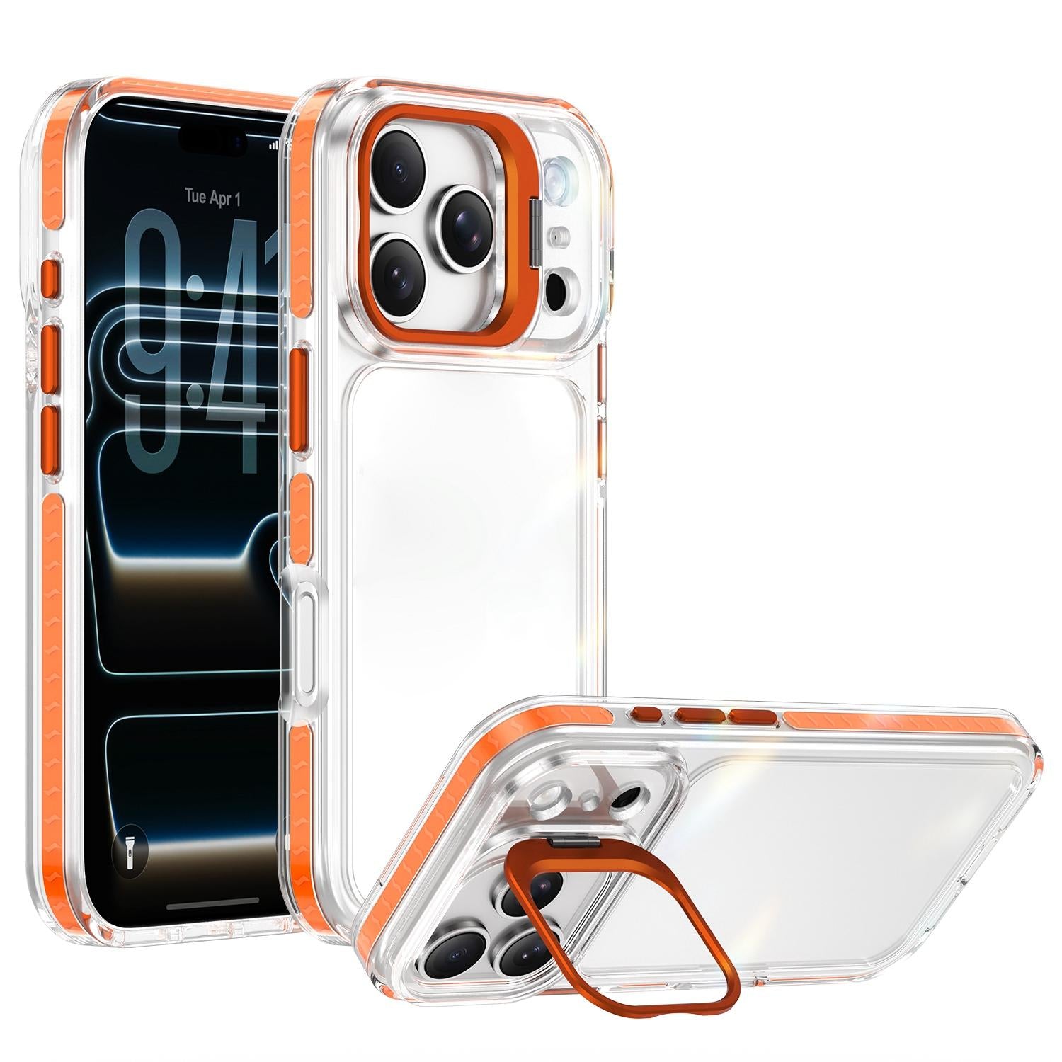 Compatible with iPhone 18 Pro Lens Frame Holder Acrylic TPU Phone Case - Clear Orange