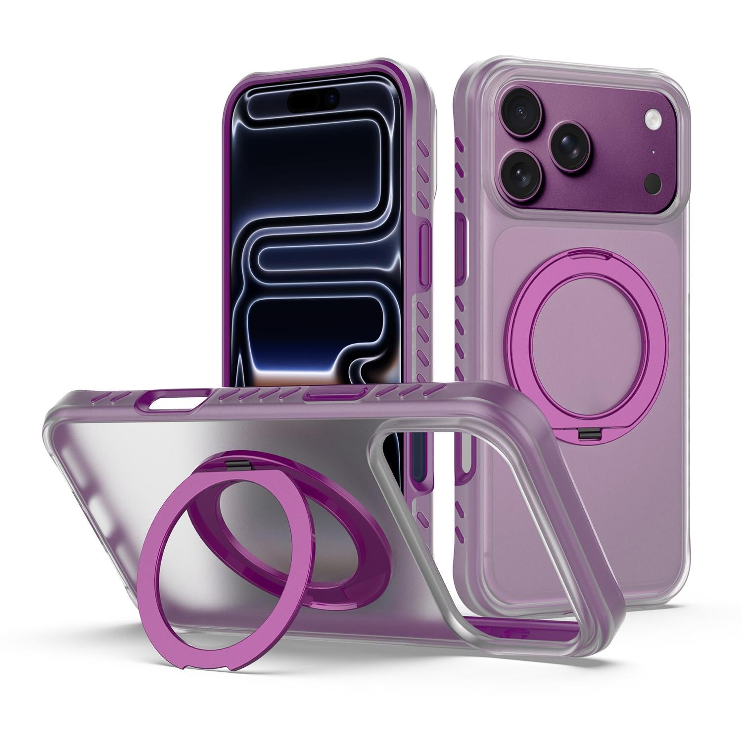Compatible with iPhone 18 Pro Matte Translucent 360 Rotation Magnetic Holder Phone Case - Cherry Red