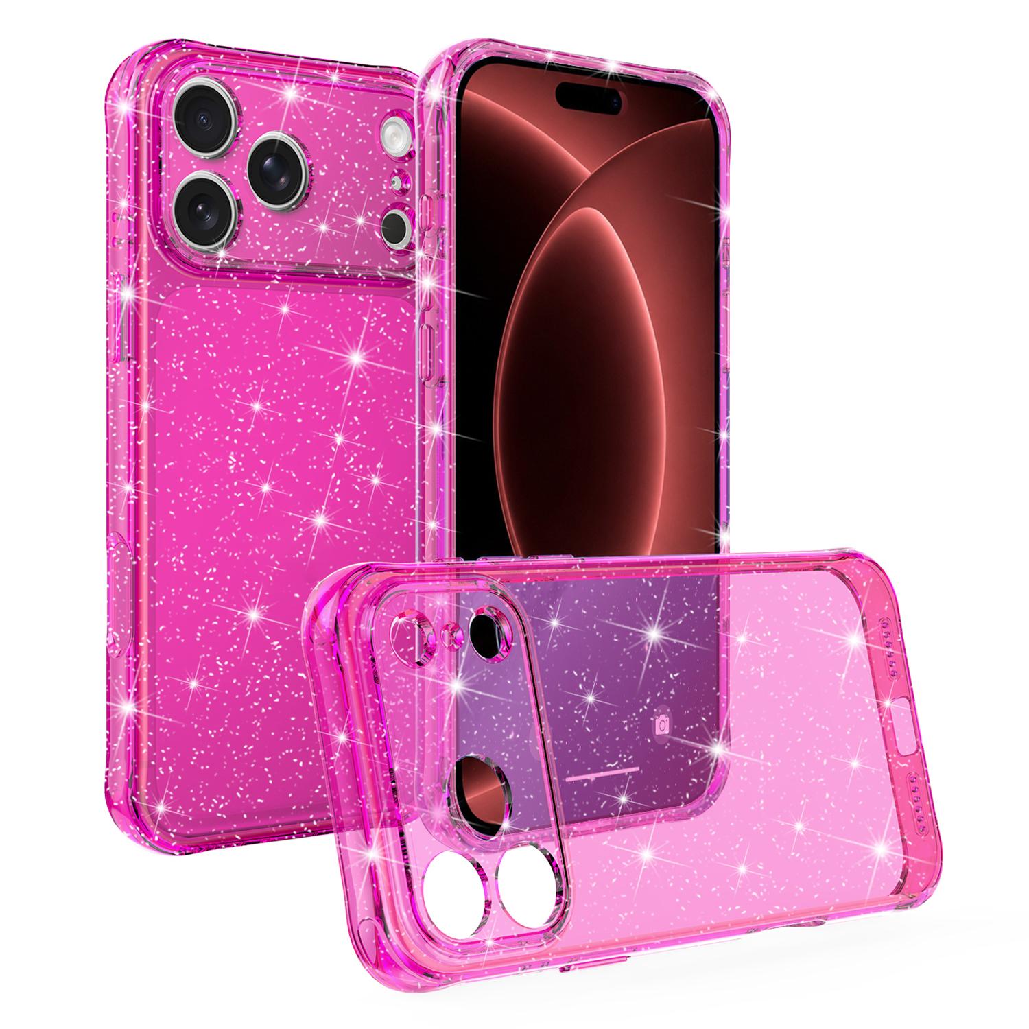 Compatible with iPhone 18 Pro Air-cushioned Corners Shockproof IMD Glitter Phone Case - Rose Red