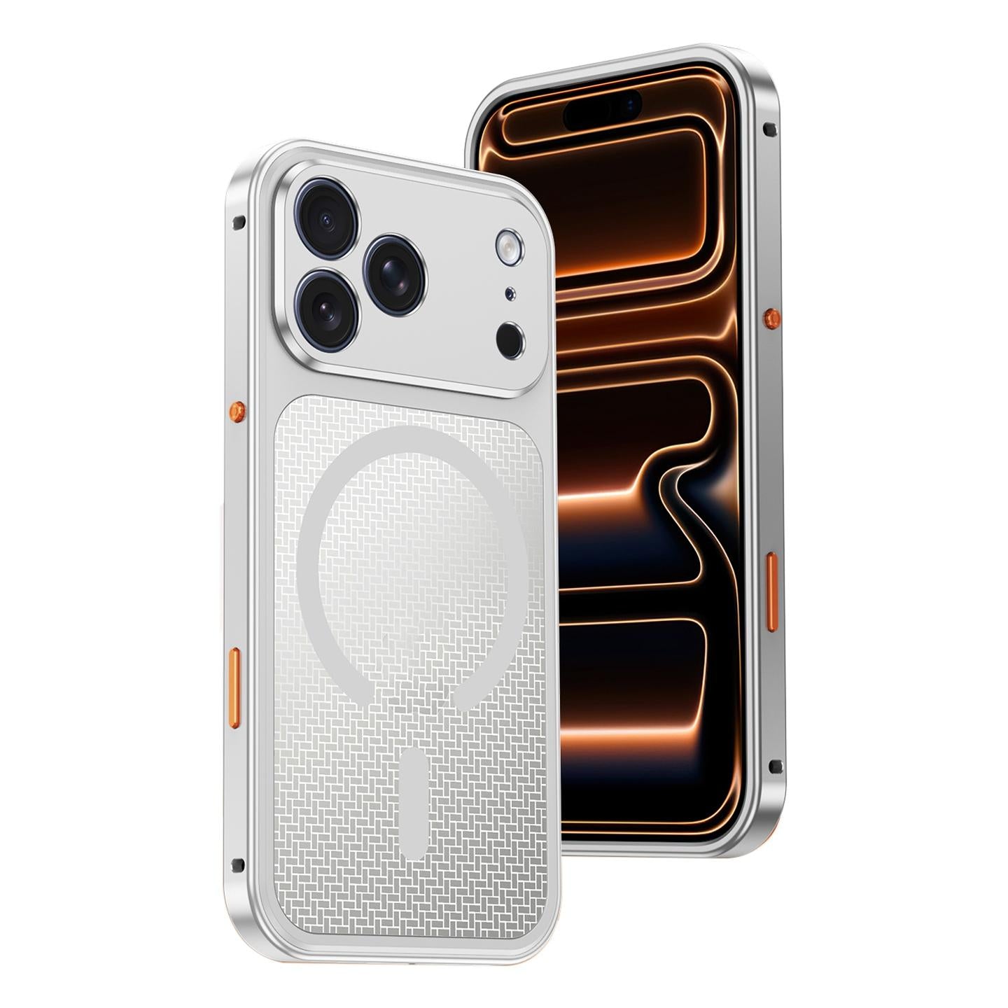 Compatible with iPhone 18 Pro Cooling Magnetic Buckle Metal Shockproof Phone Case - Silver