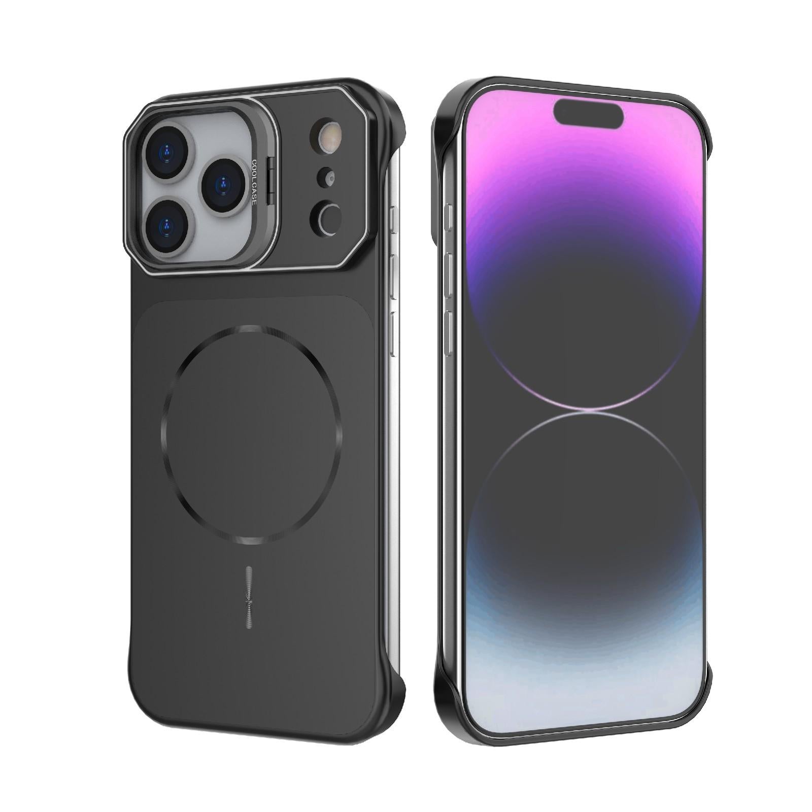 Compatible with iPhone 18 Pro Frameless Half-Wrapped PC Magnetic Phone Case - Black