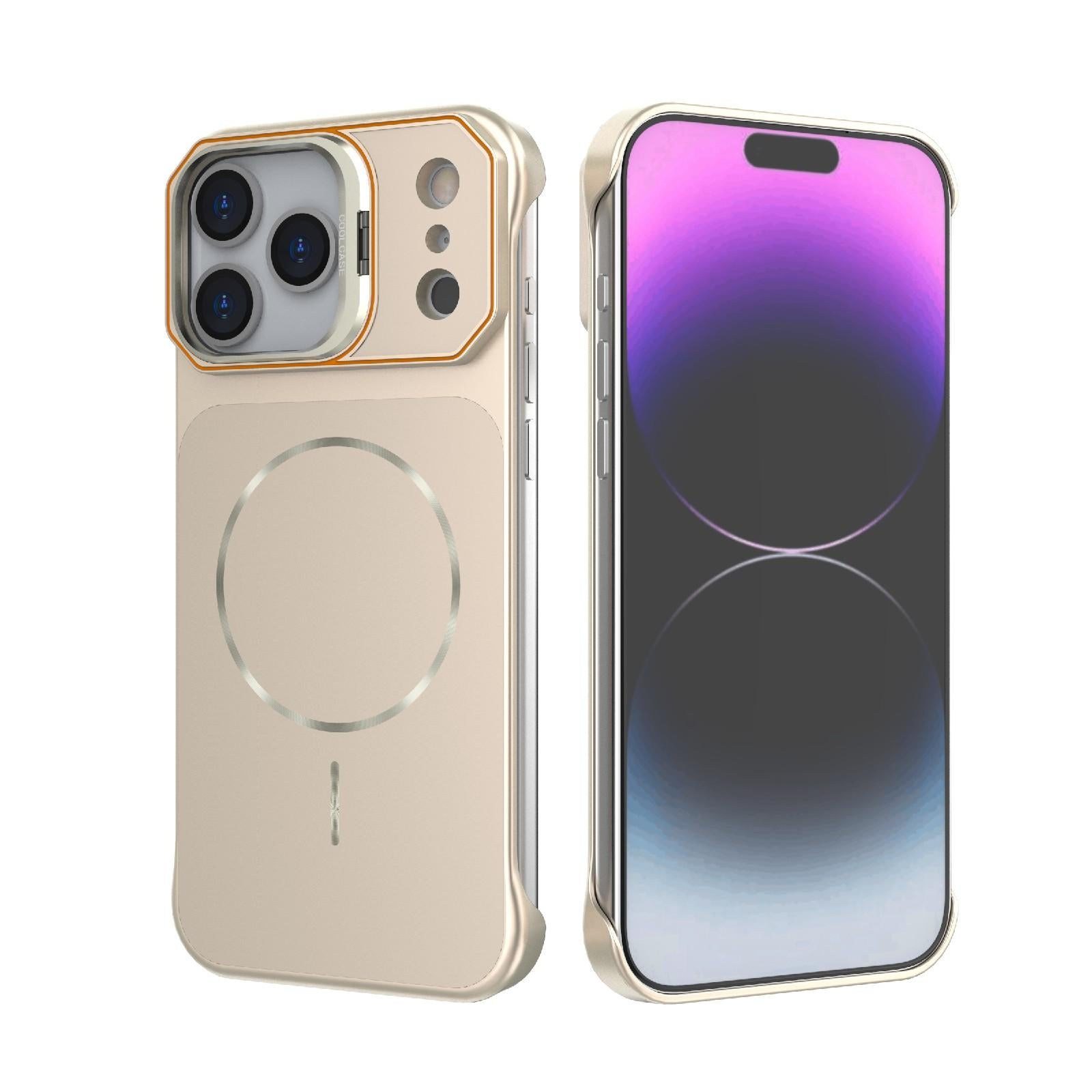Compatible with iPhone 18 Pro Frameless Half-Wrapped PC Magnetic Phone Case - Rose Gold