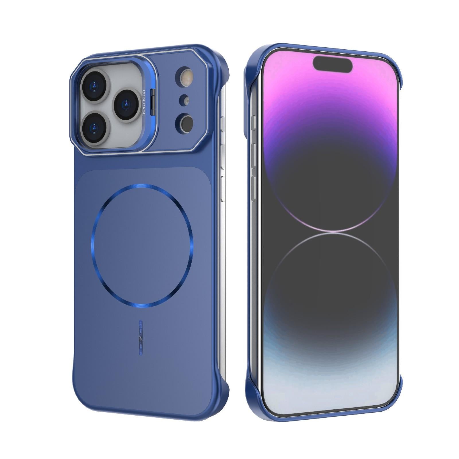 Compatible with iPhone 18 Pro Frameless Half-Wrapped PC Magnetic Phone Case - Blue