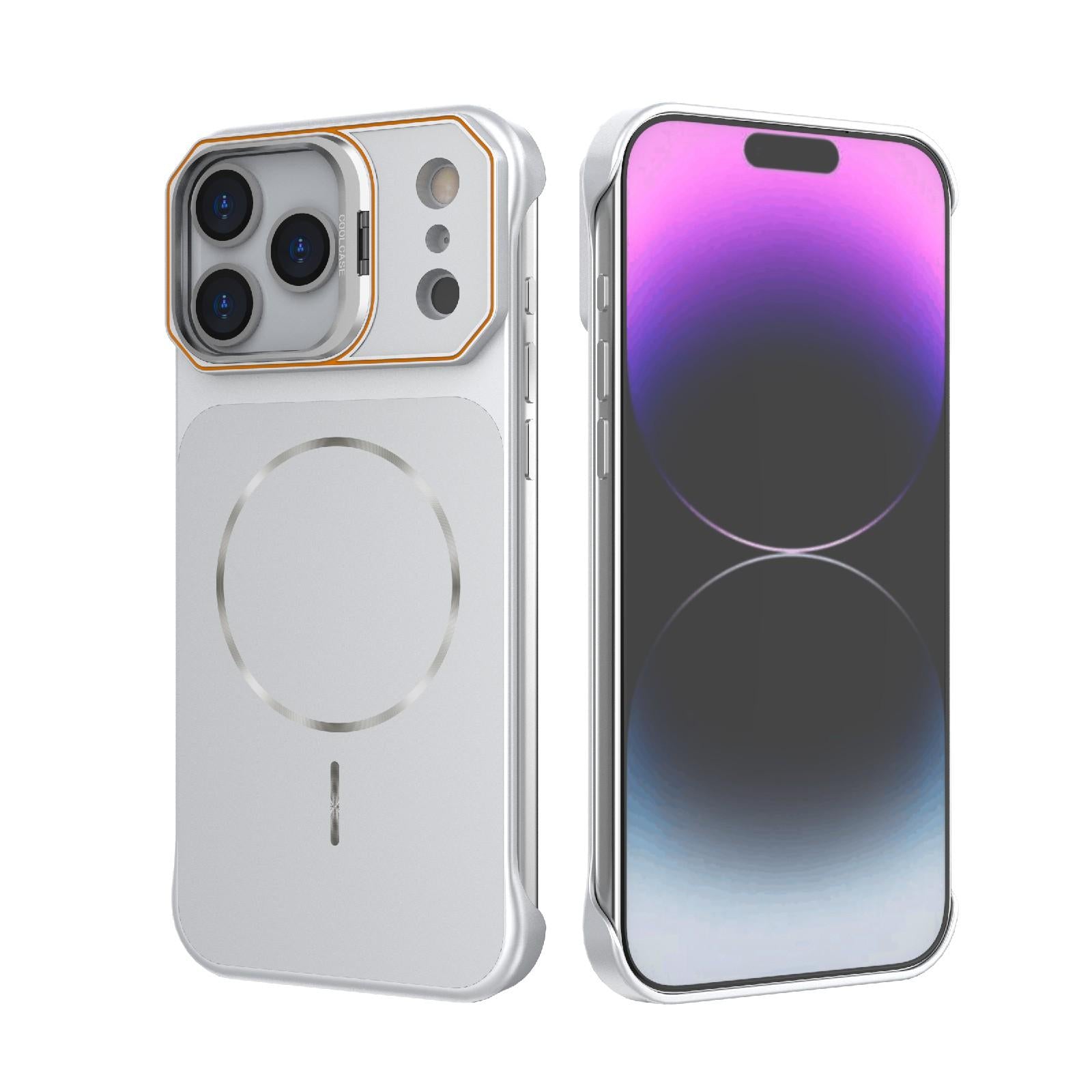 Compatible with iPhone 18 Pro Frameless Half-Wrapped PC Magnetic Phone Case - Silver