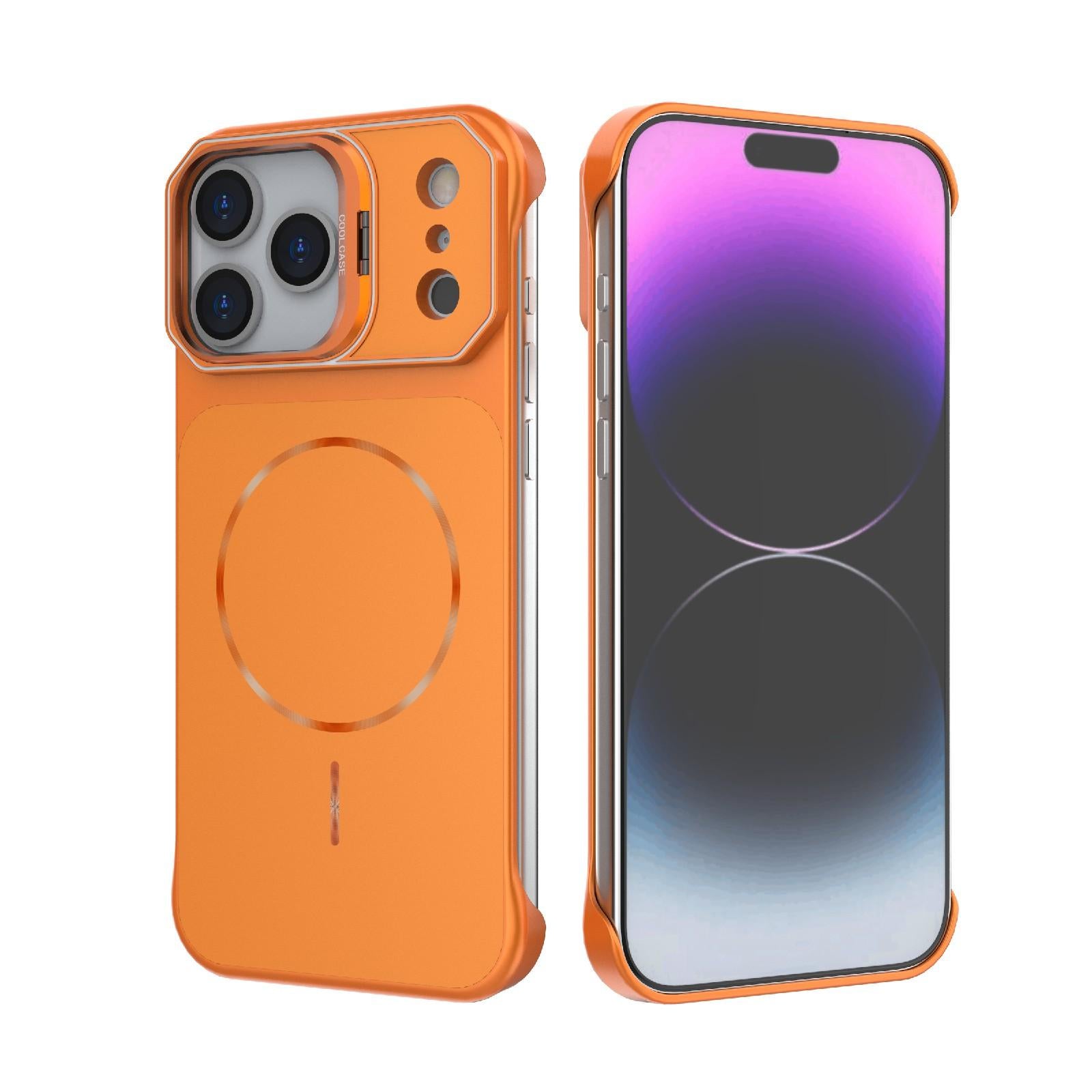 Compatible with iPhone 18 Pro Frameless Half-Wrapped PC Magnetic Phone Case - Orange