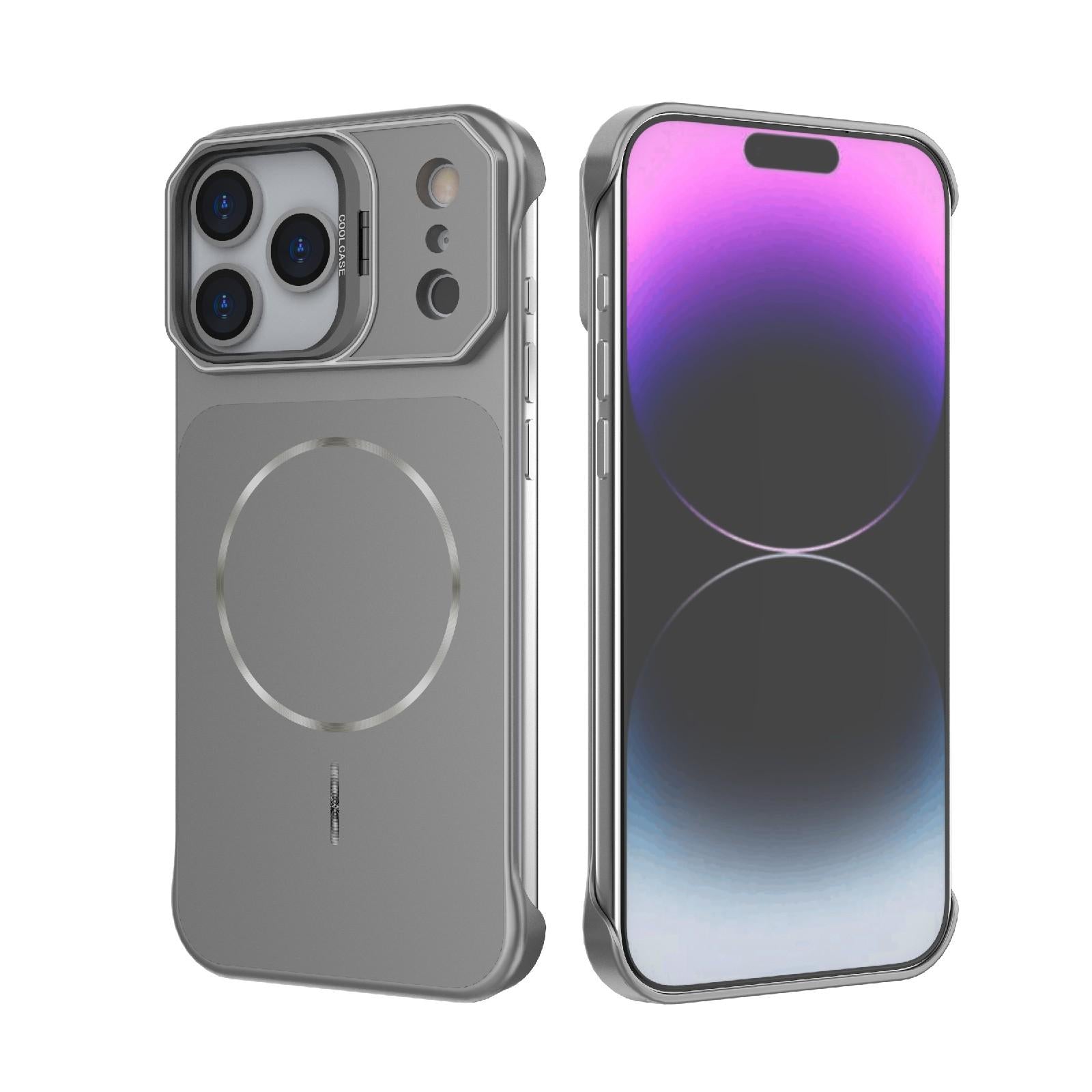 Compatible with iPhone 18 Pro Frameless Half-Wrapped PC Magnetic Phone Case - Gray