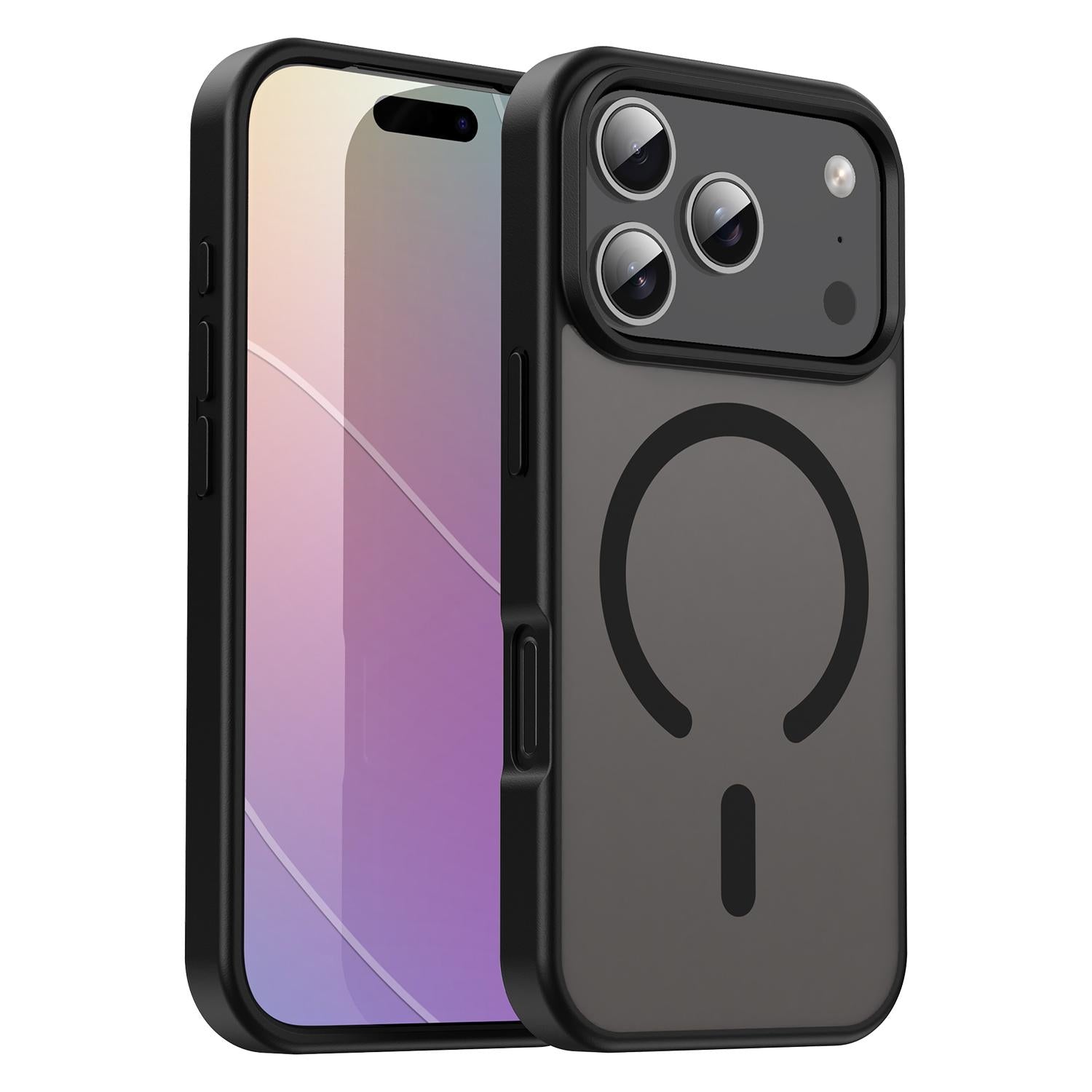 Compatible with iPhone 18 Pro Fanying Series PC Dual-Layer TPU Translucent Frosted MagSafe Phone Case - Translucent Black