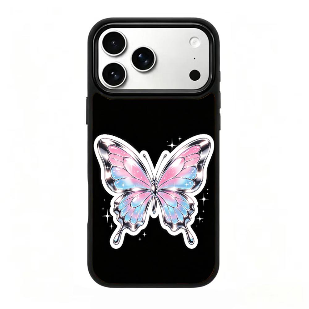 Compatible with iPhone 18 Pro & 17 Pro Colorful Painting PC Silicone Magnetic Phone Case - Gradient Chrome Butterfly