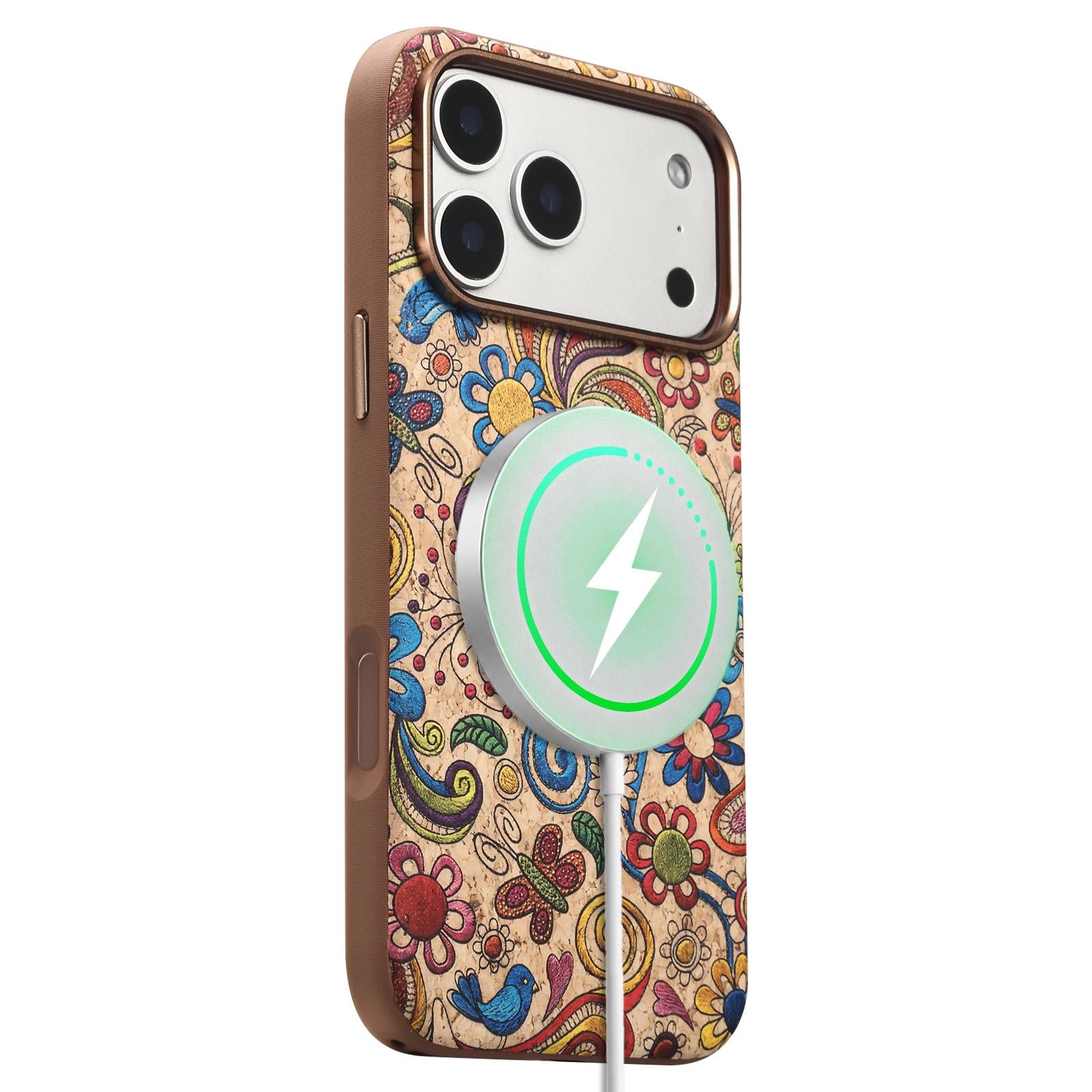 Compatible with iPhone 18 Pro Denior Vintage Boho Embroidery Style Magnetic Protective Phone Case - Yellow