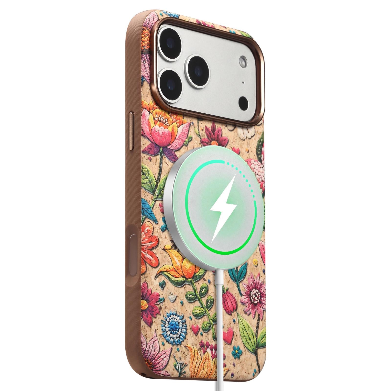 Compatible with iPhone 18 Pro Denior Vintage Boho Embroidery Style Magnetic Protective Phone Case - Pink