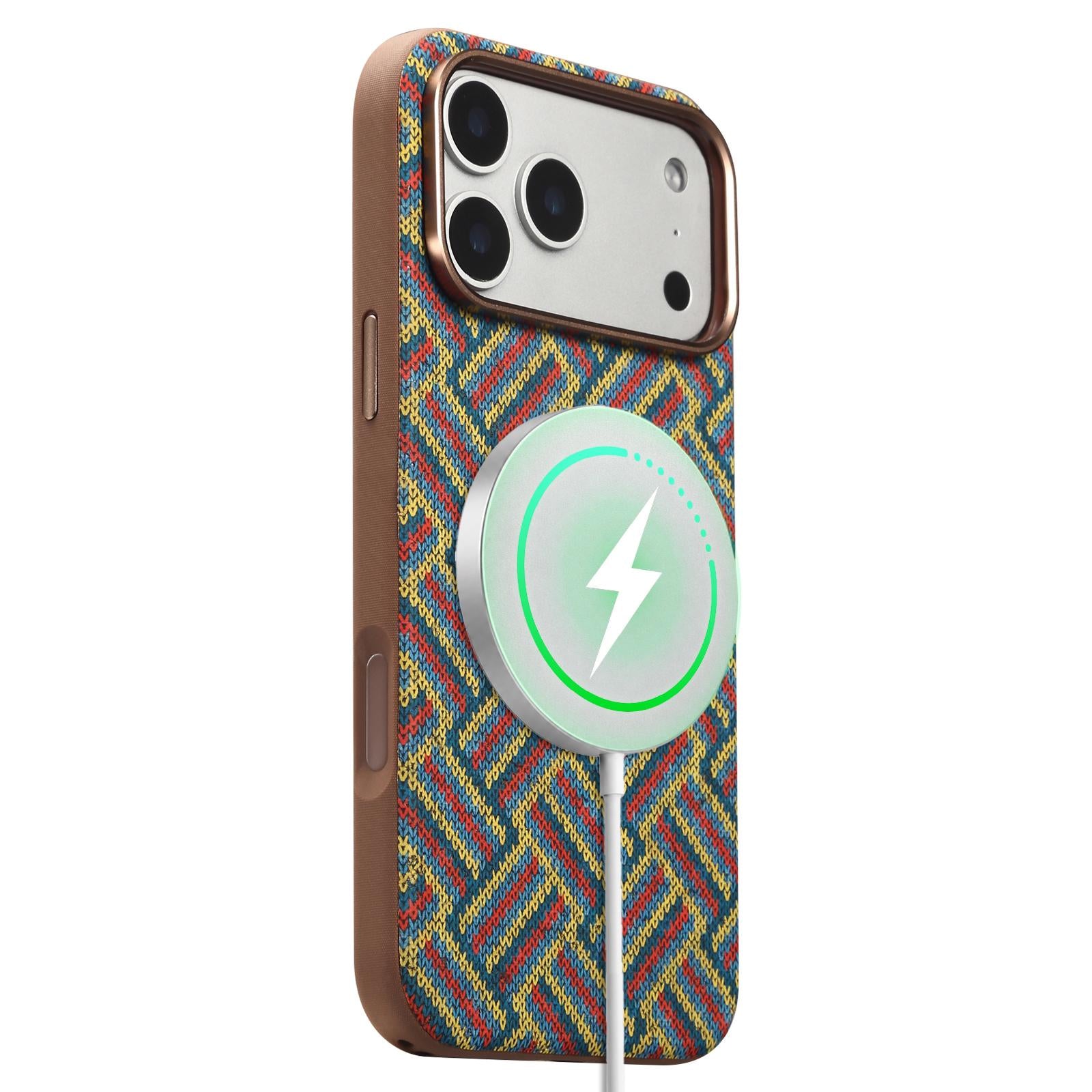 Compatible with iPhone 18 Pro Denior Vintage Boho Embroidery Style Magnetic Protective Phone Case - Green