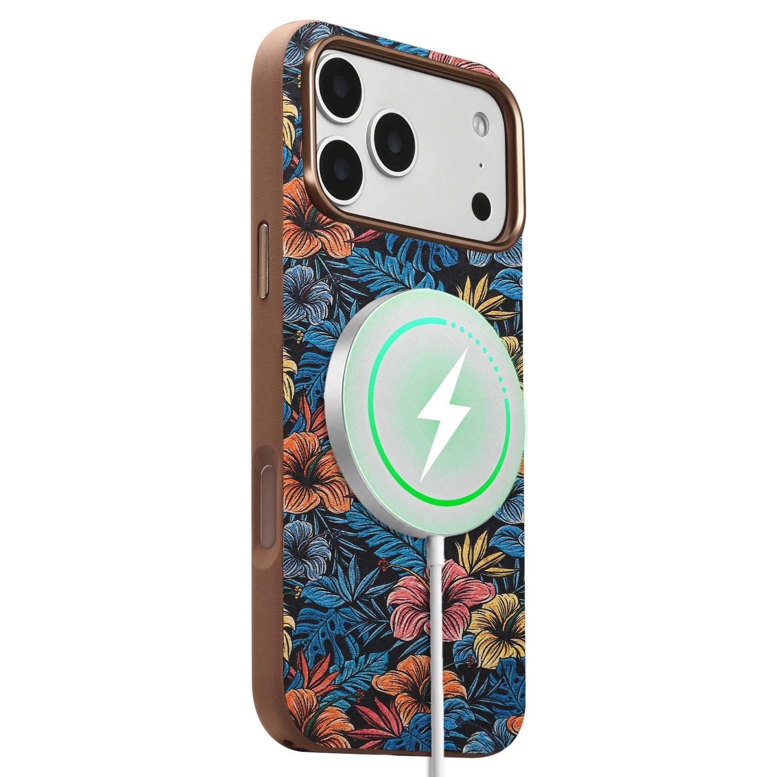 Compatible with iPhone 18 Pro Denior Vintage Boho Embroidery Style Magnetic Protective Phone Case - Blue