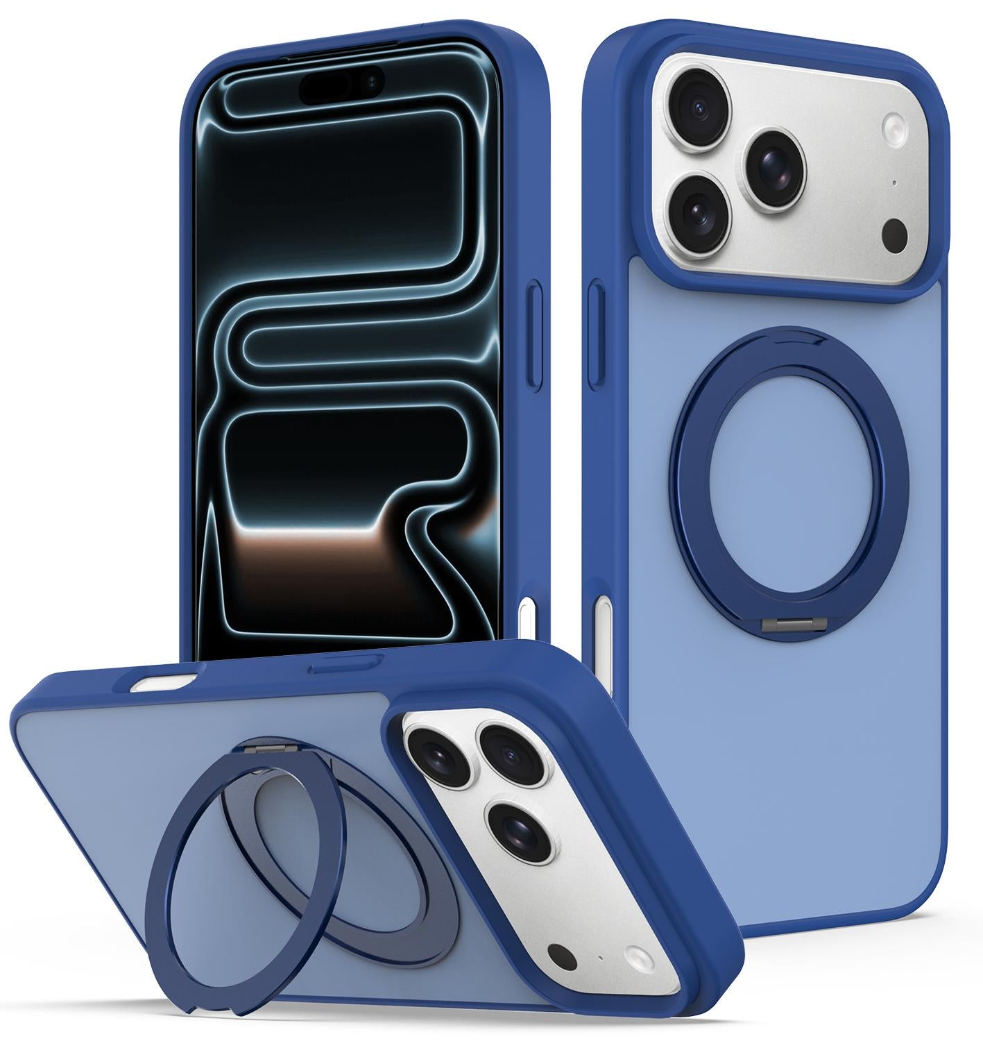 Compatible with iPhone 18 Pro Skin Feel Revolving Kickstand Magnetic Phone Case - Blue