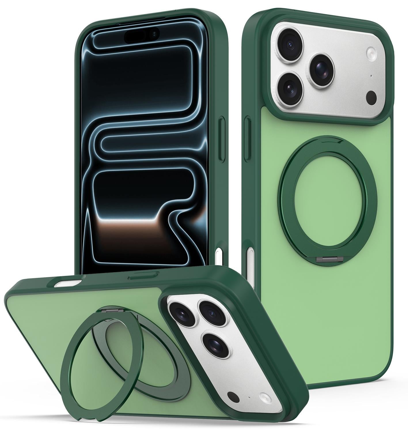 Compatible with iPhone 18 Pro Skin Feel Revolving Kickstand Magnetic Phone Case - Green