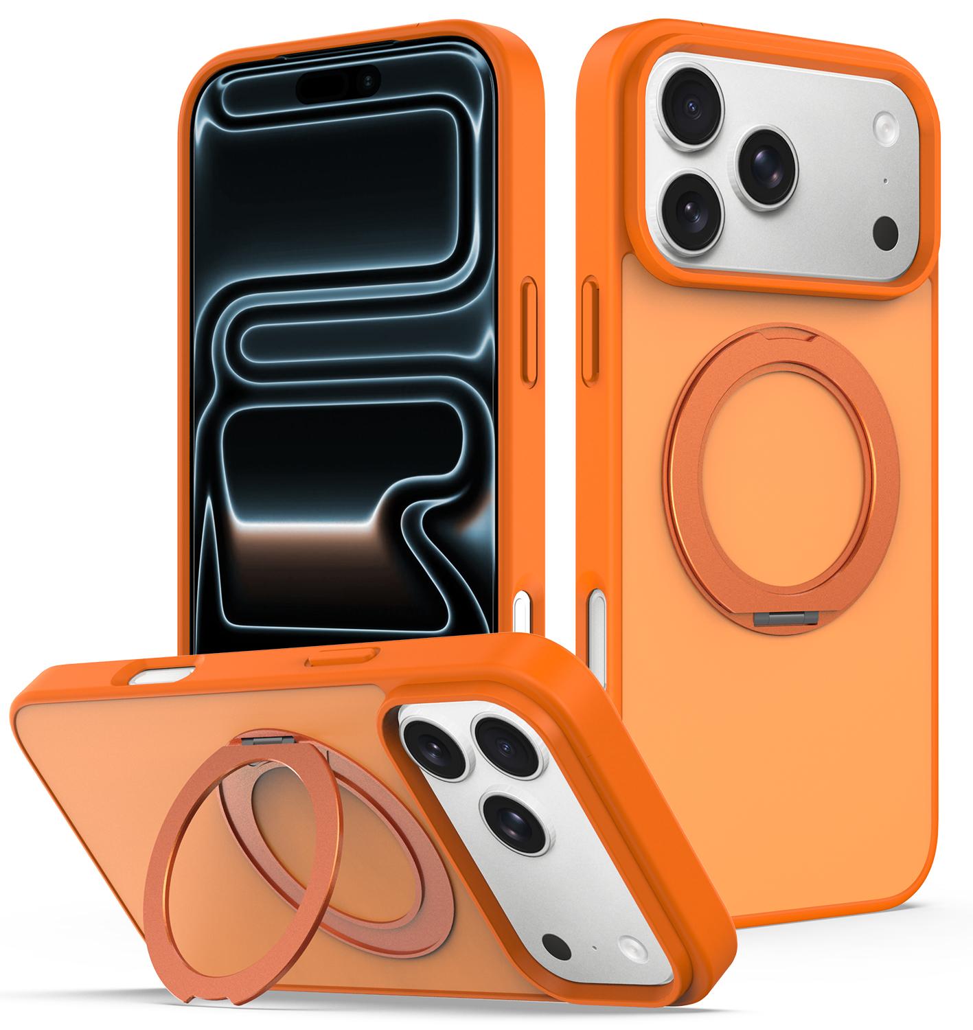 Compatible with iPhone 18 Pro Skin Feel Revolving Kickstand Magnetic Phone Case - Orange