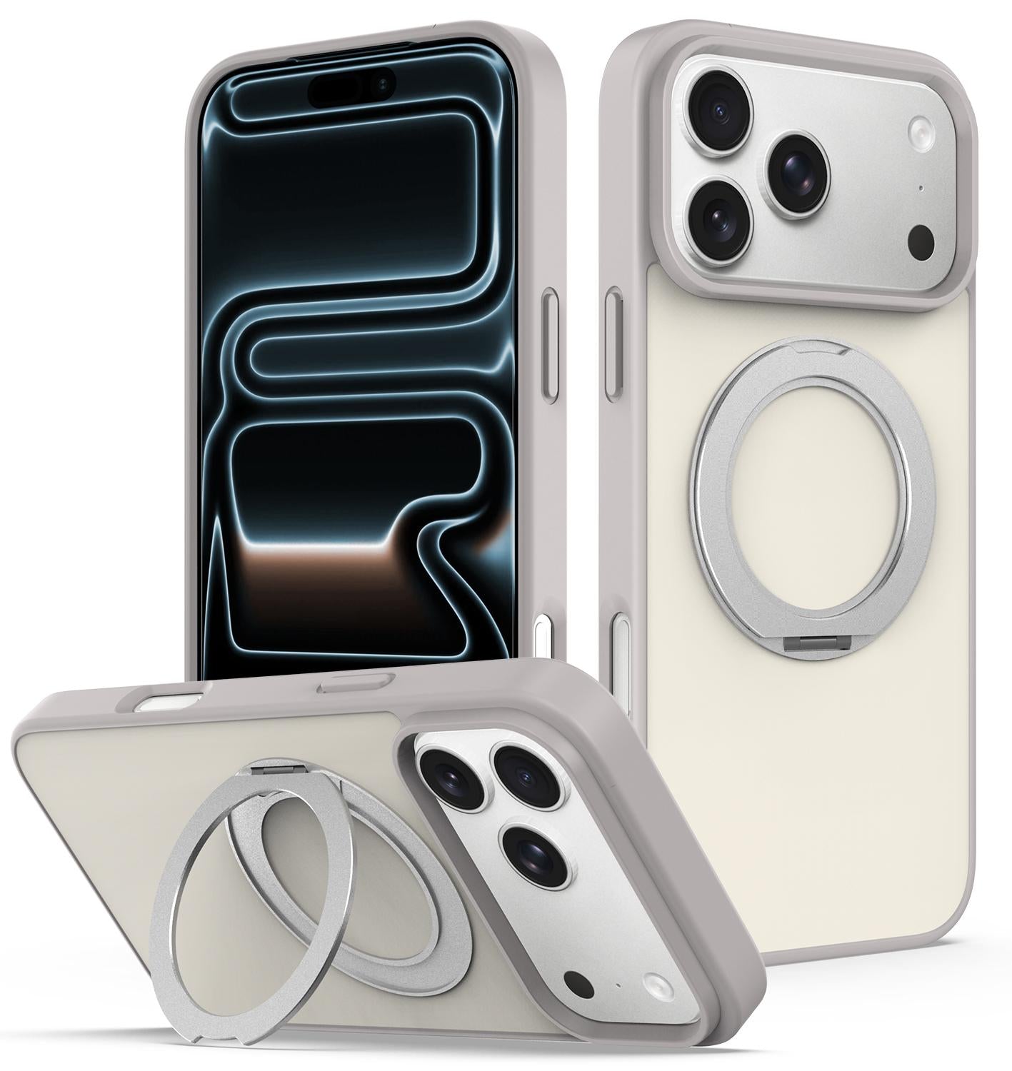 Compatible with iPhone 18 Pro Skin Feel Revolving Kickstand Magnetic Phone Case - Grey